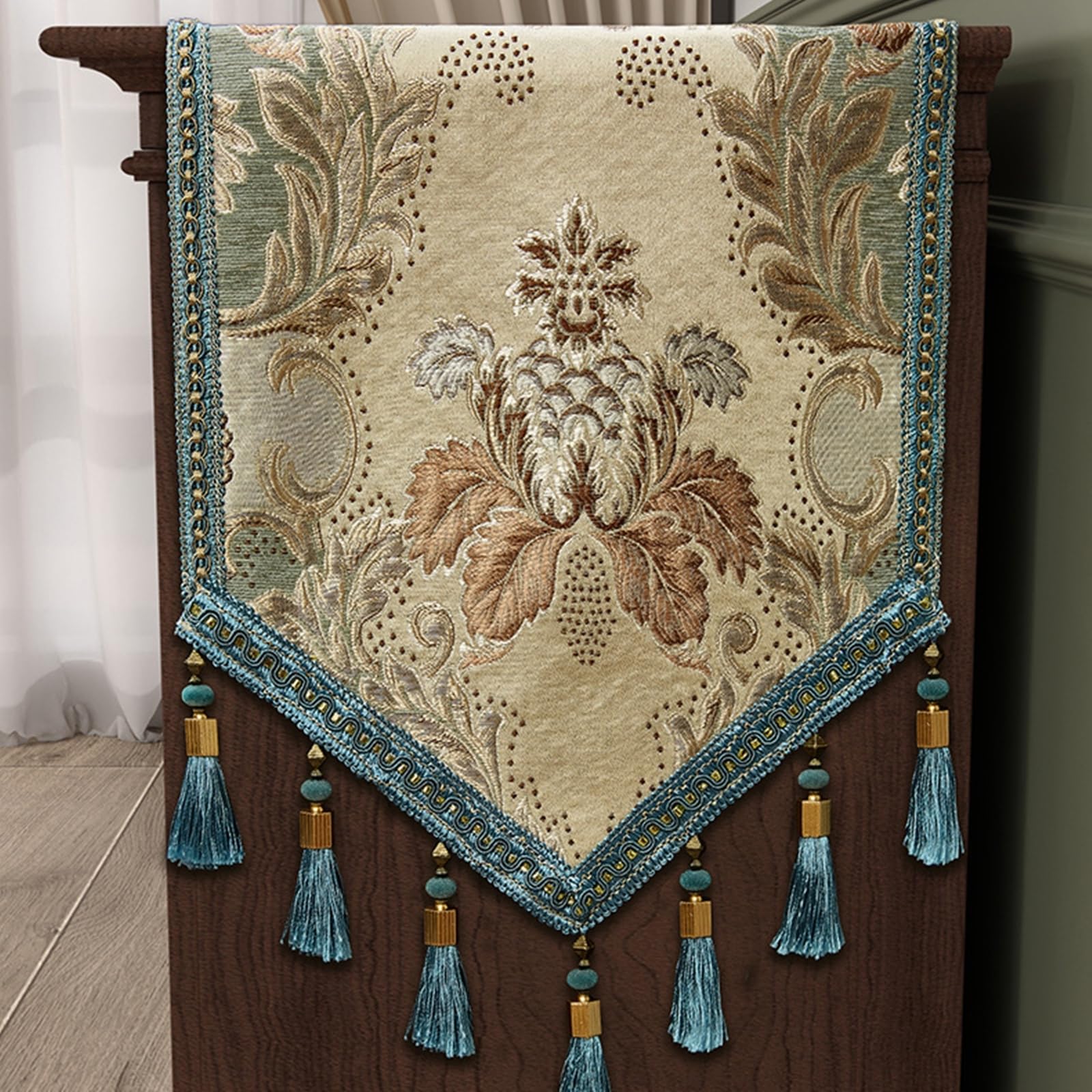 Tischläufer Modern Polyester, Tischläufer Hochzeit 35x260 cm, Nordisch Jacquard mit Floralem Muster und Quasten