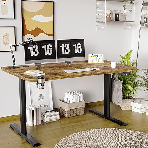 Miniatura 4 de YESHOMY Escritorio eléctrico de pie con altura ajustable estación de trabajo ergonómica para oficina en casa con portavasos y auriculares 55