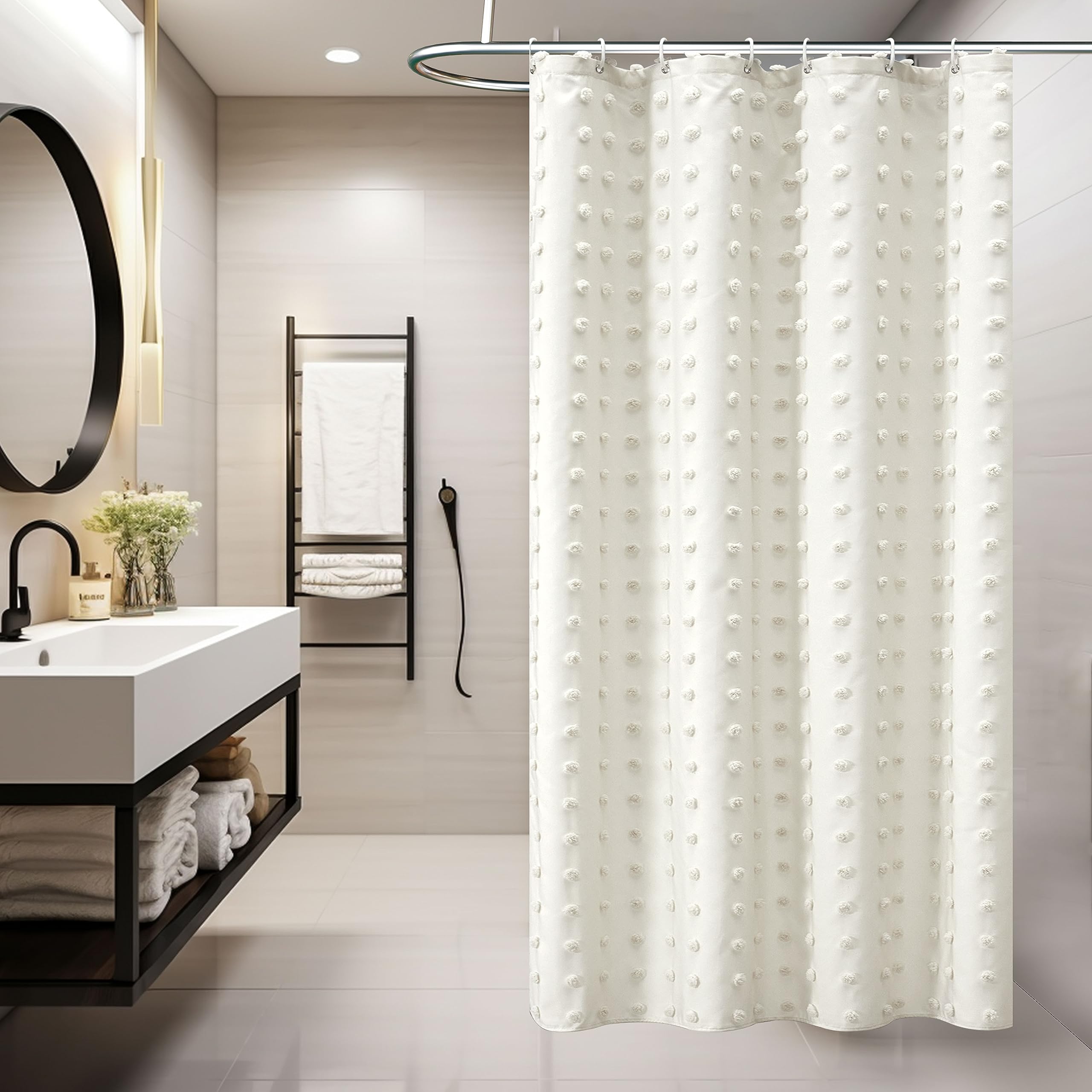 Siiluminisoy Small Stall Ivory Boho Shower Curtain Woven