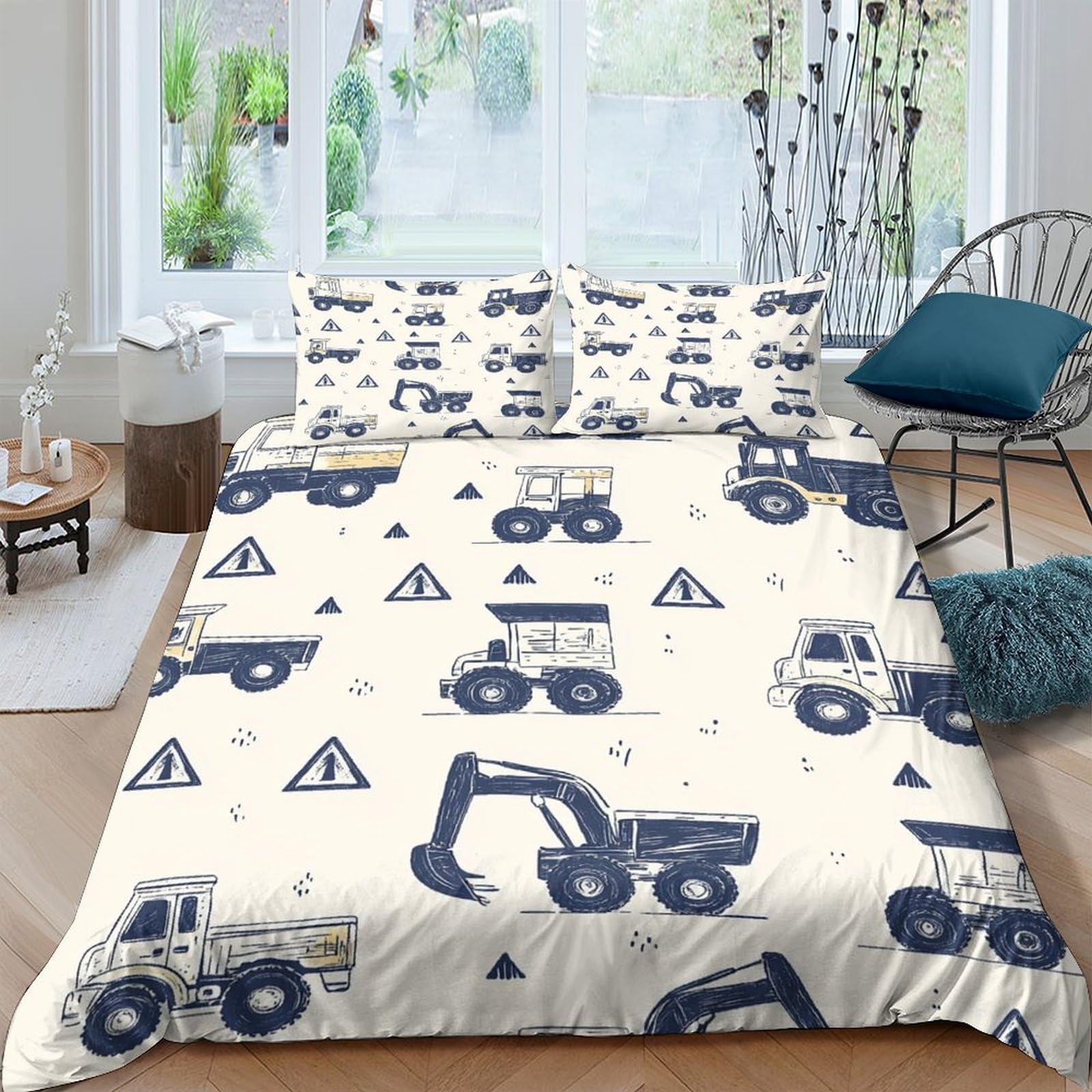 Ctjqhvkz Style-9 3D Printed Construction Truck Fitted Sheet Microfiber Easy Care Excavator Bed Cover For Bedroom Dorm Decor Single（135X200cm）