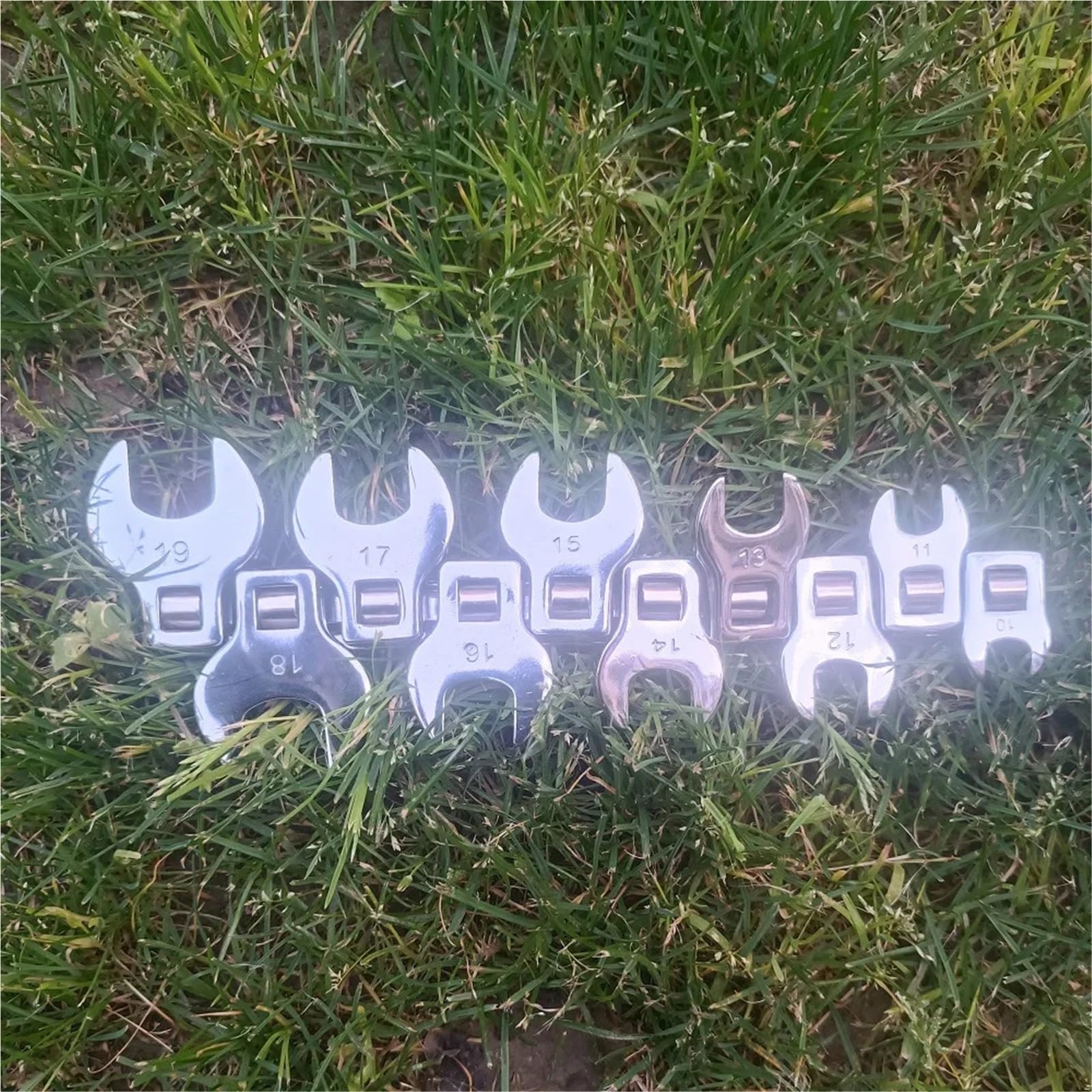 Juego de 10 llaves pata gallo con accionamiento 3/8 pulgada a cromada métrica 19 mm