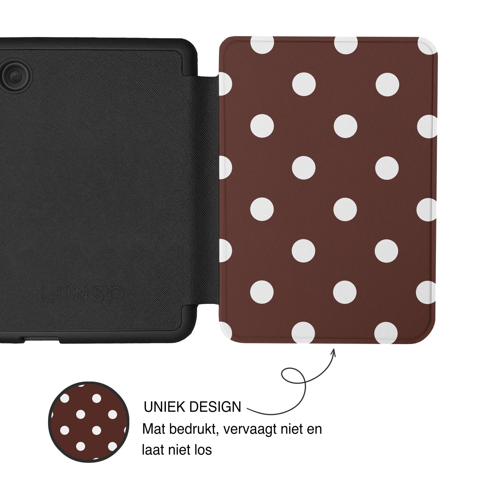 Lunso Compatible avec Kobo Clara BW/Clara Colour Case (6 pouces) - Housse Vegan Saffiano Cuir Sleep Cover - Vintage Dots