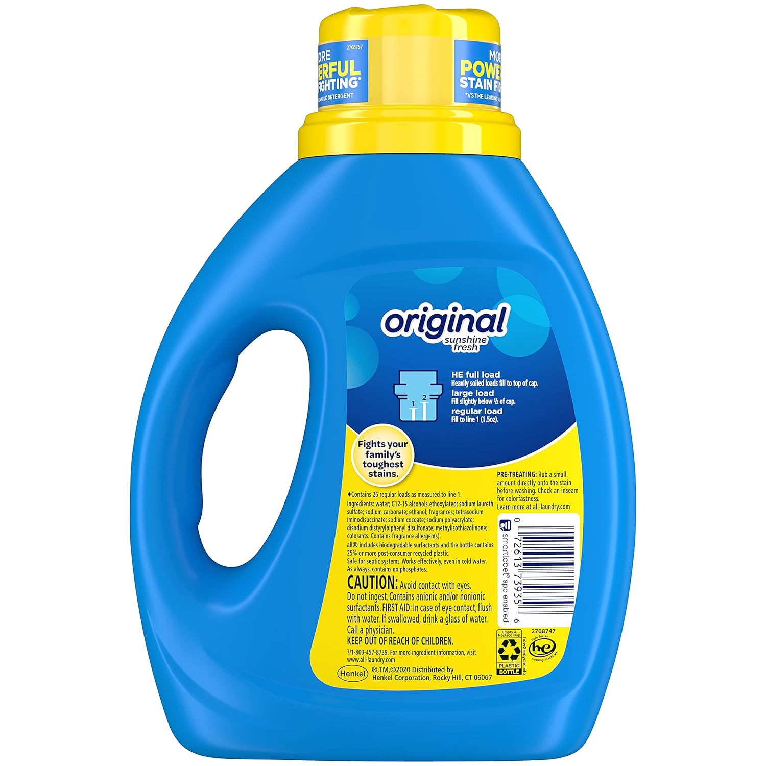 Geri view of all with Stainlifters Original Liquid Laundry Detergent bottle with dosing instructions