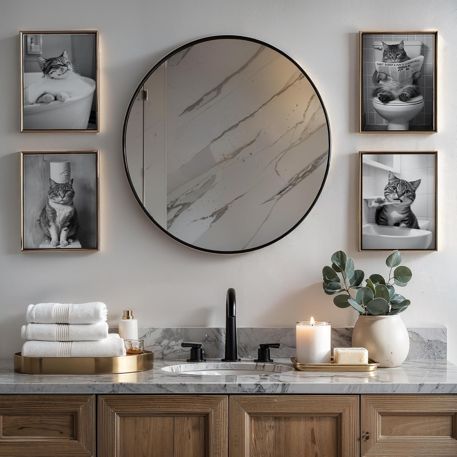 DEQSX Funny Bathing Newspaper Toothbrush Cat Bathroom Wall Art Prints Set of 4, Cat Lover Christmas Gifts, Vintage Cute Kitten Posters Pictures Wall Decor for Bathroom Washroom Restroom, 8x10 Unframed - Image 2