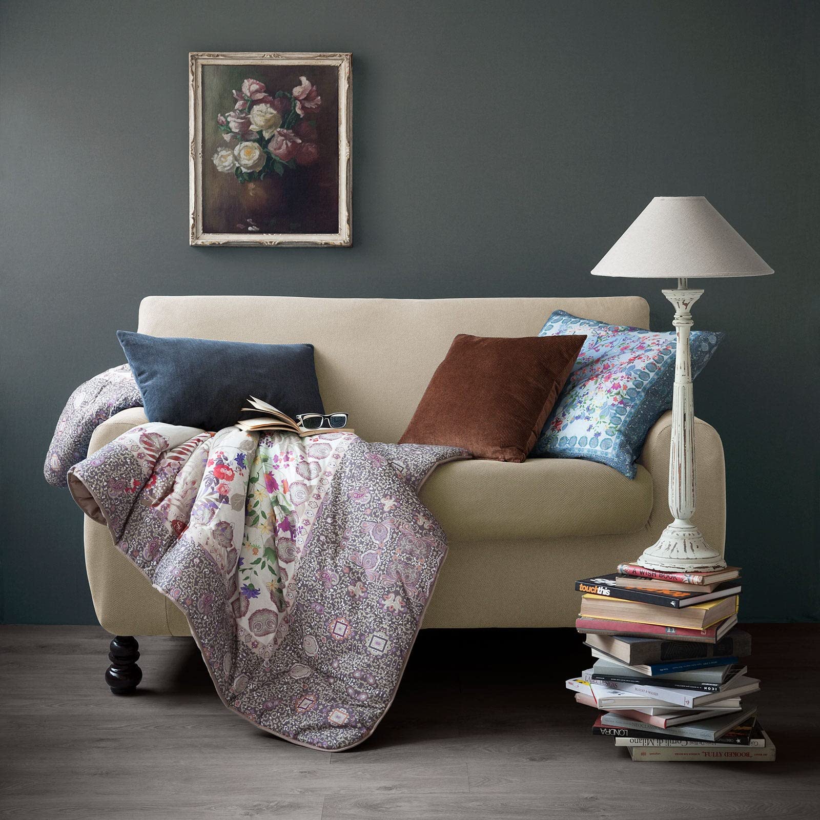 Caleffi - Melange Solid Color 3 Seater Sofa Cover Cream