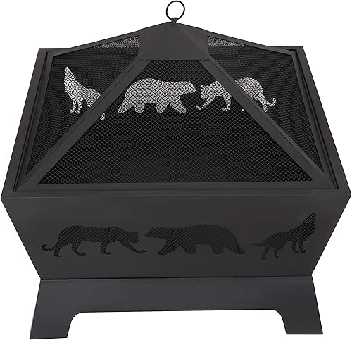 Miniatura 3 de HANGKAI Chimenea de leña extra profunda de 26 pulgadas, para patio trasero, jardín, chimenea con póker largo para fuego, tapa de malla, cubierta