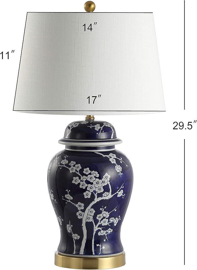 JONATHAN Y JONATHAN Y JYL3047A Gracie 29.5" Ginger Jar Ceramic/Metal LED Table Lamp Traditional Bedside Desk Nightstand for Bedroom Living Room Office College Bookcase LED Bulb Included, White/Navy photo 3