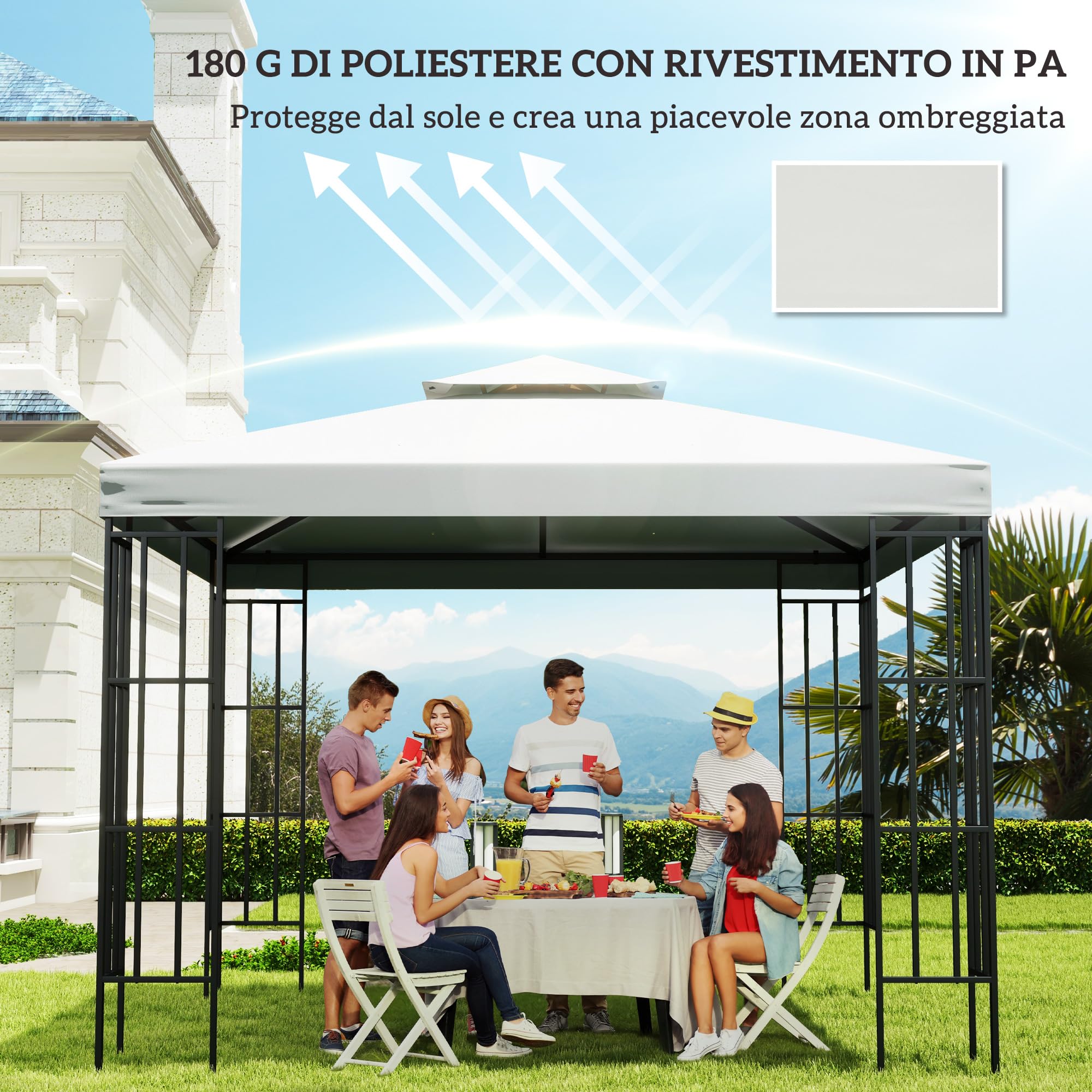 Outsunny Telo Gazebo 3x3 m a 2 Livelli in Poliestere Resistente, Copertura Gazebo 3x3 con 8 Fori di Drenaggio e Cinghie in chiusura a strappo, Crema