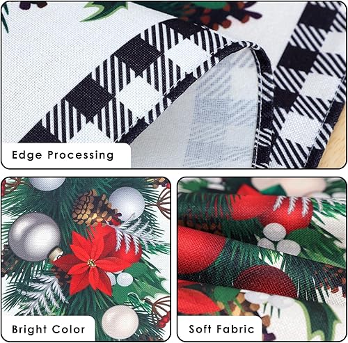 Miniatura 6 de Fixwal Camino de mesa de Navidad a cuadros de búfalo blanco y negro, 72 pulgadas, conos de pino, bayas rojas, decoración de mesa de invierno para el