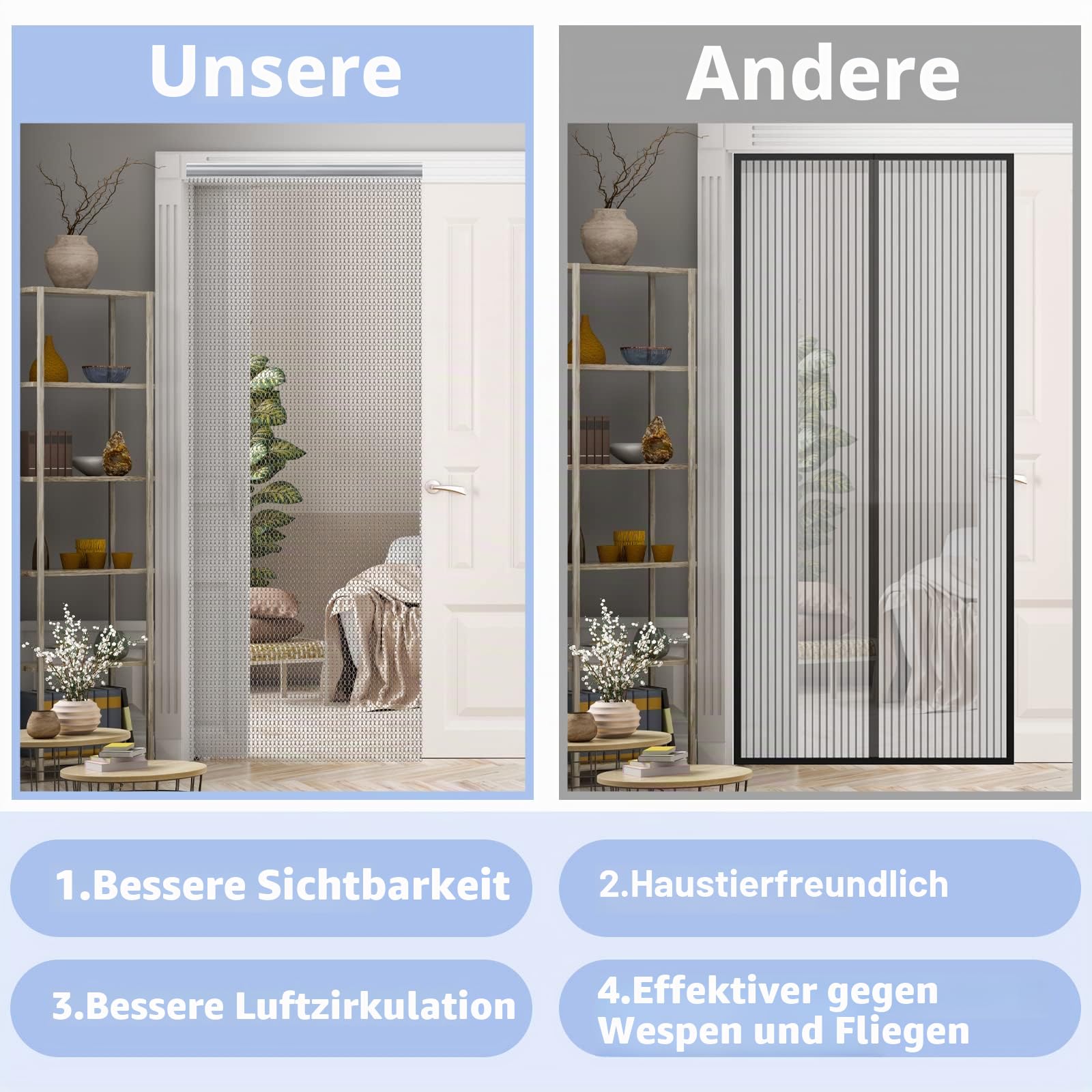 VerRich Fliegengitter aus Aluminium, 90 x 210 cm, für Raumteiler, Kettenvorhang für Türen, Insektenschutz (Grau)