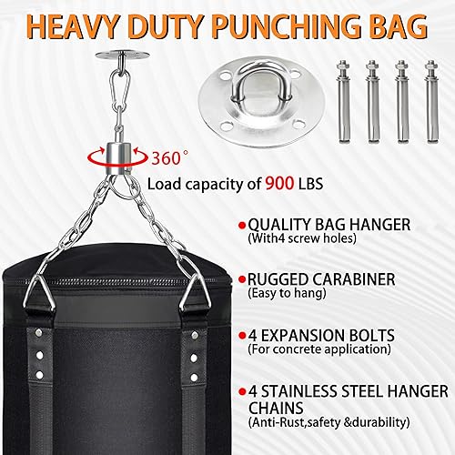 Miniatura 2 de 4FT Hanging Punching Bag for Adults, Unfilled Canvas Heavy Boxing Bag Set with 12oz Boxing Gloves Hand Wraps, Jump Rope, Reflex Ball for MMA