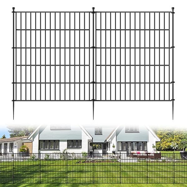 10 Panels No Dig Decorative Outdoor Garden Fence with Gate for Yard, 40 in(H) X 23.6 ft(L) Animal Barrier Fencing Rustproof Metal Wire Panel Border for Dog, Rabbits, and Patio Temporary Ground Stakes