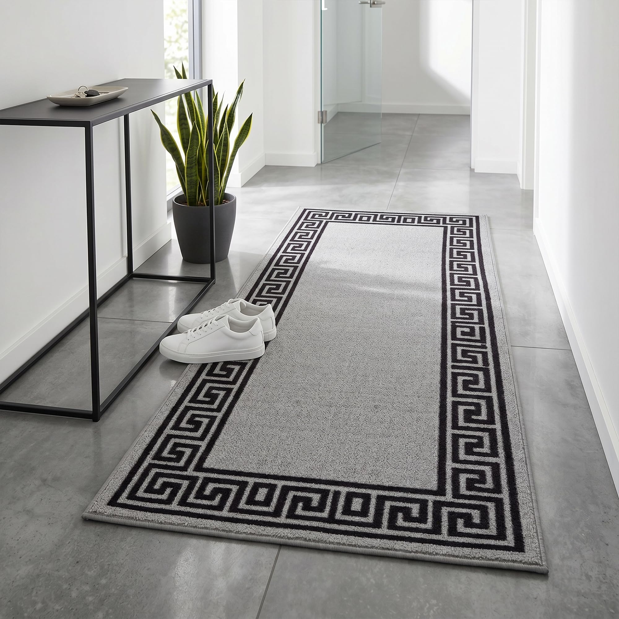 Rugs Haven - Elysia Washable Hallway Carpet Runners, Non-Slip Floor Mats for Kitchen, Living Room, Corridor, Entryway, Door Entrances (Silver & Black, 80x300cm)