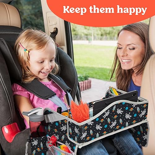 Miniatura 2 de PILLANI Bandeja de viaje para niños, bandeja de asiento de automóvil para niños, artículos esenciales para viajes de carretera, bandeja de mesa para