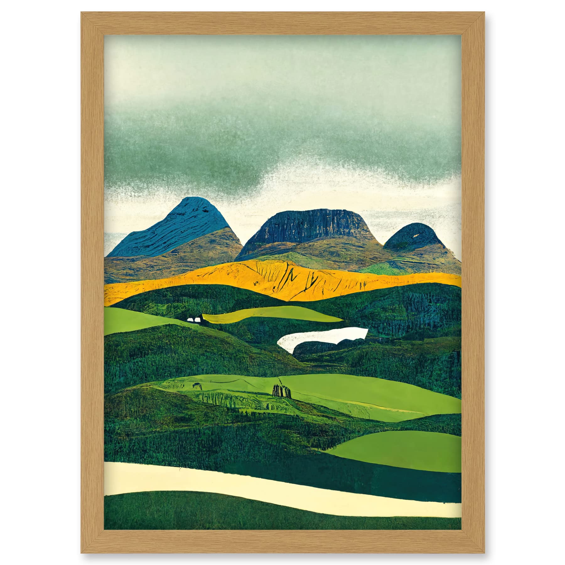 Doppelganger33 LTD Scottish Highland Munros Landscape Linocut Artwork Framed A3 Wall Art Print