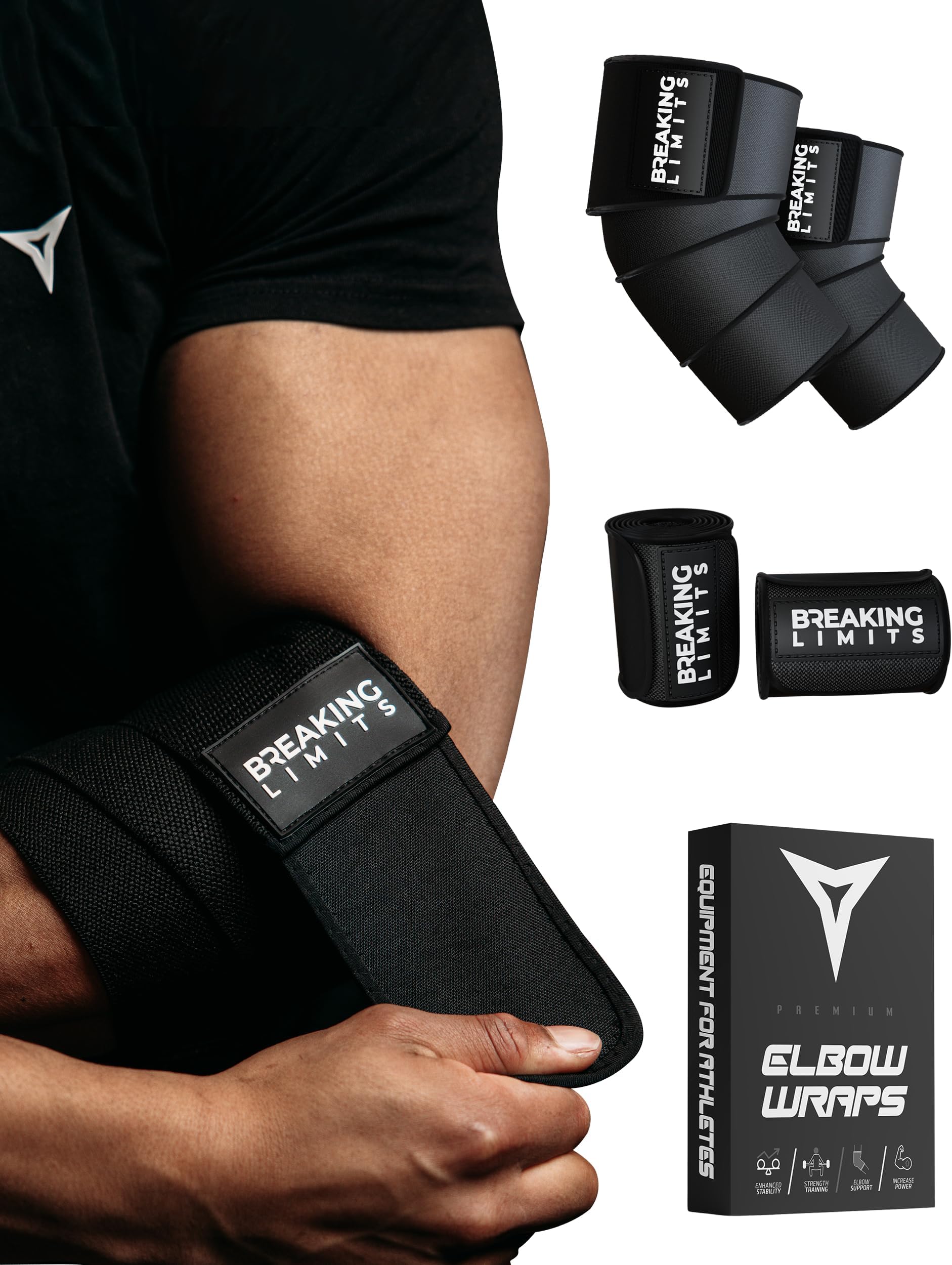 BREAKING LIMITS Elbow Wraps for Weightlifting – Elbow Sleeves Men – 40" Elbow Straps for Weight Lifting – Coderas para Gym – Elbow Support Powerlifting (1 Pair)