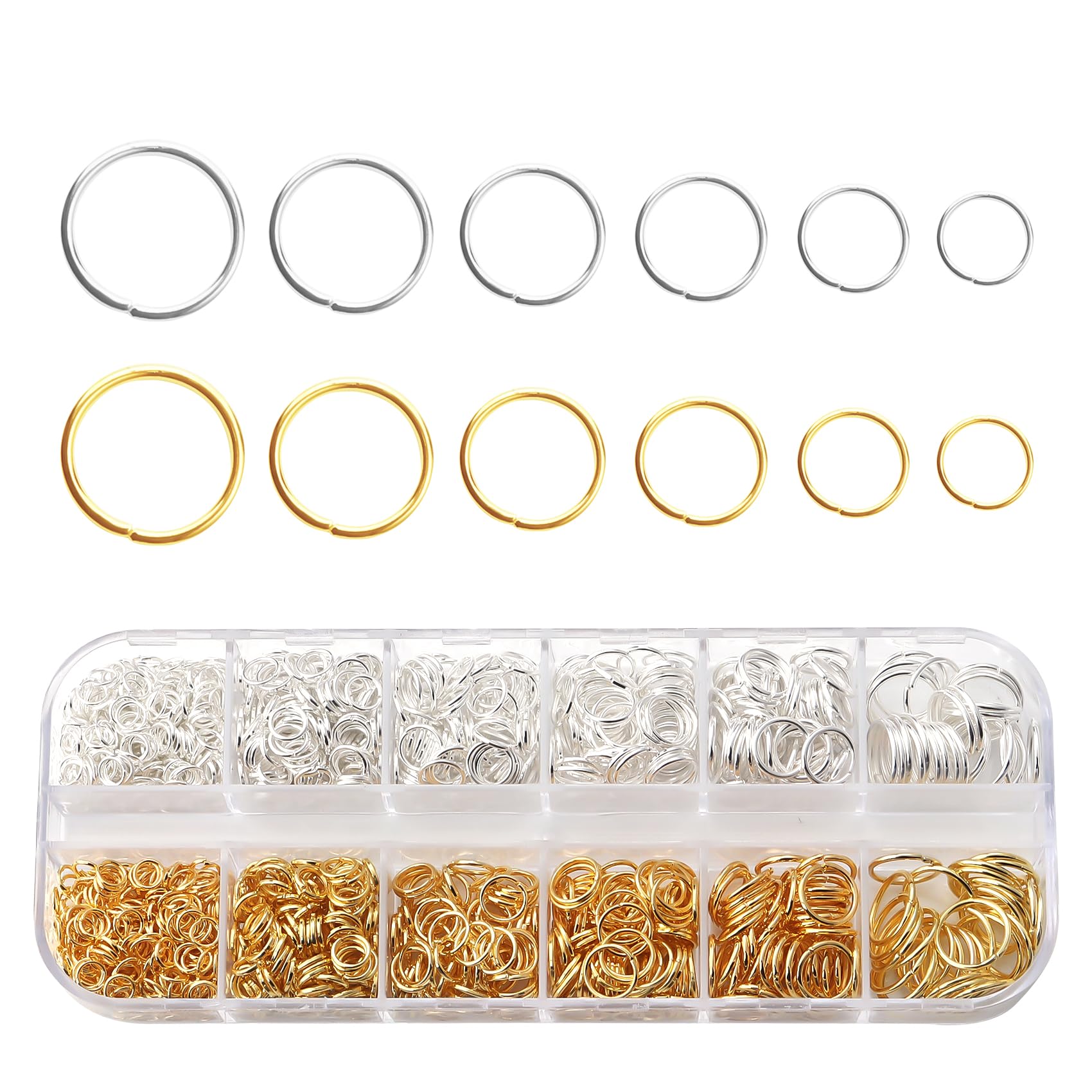Beadtales 1300Pcs Open Jump Rings Split Rings for Jewelry Marking Supplies Earring Bracelet Necklace Repair Kit Steel Key Rings for Key Chain Findings Keychain Rings Connector for Craft(Silver Gold)