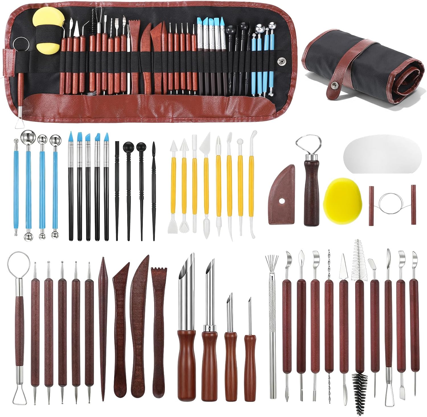 52 PCS Pottery Tools Kit for Sculpting, Clay Carving Tool Kit with Storage Bag, Ceramics Modeling Tools Set, for DIY Handcraft Modeling, Trimming, Shaping, Carving, Dotting