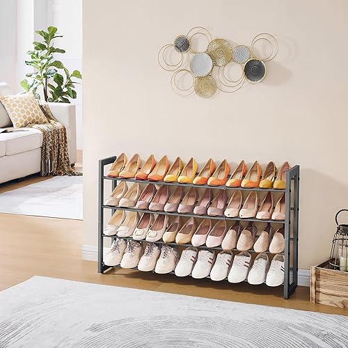 Miniatura 2 de FAVOOSTY Zapatero expandible de 4 niveles, estante ajustable para zapatos, organizador de almacenamiento que ahorra espacio, estante de metal para