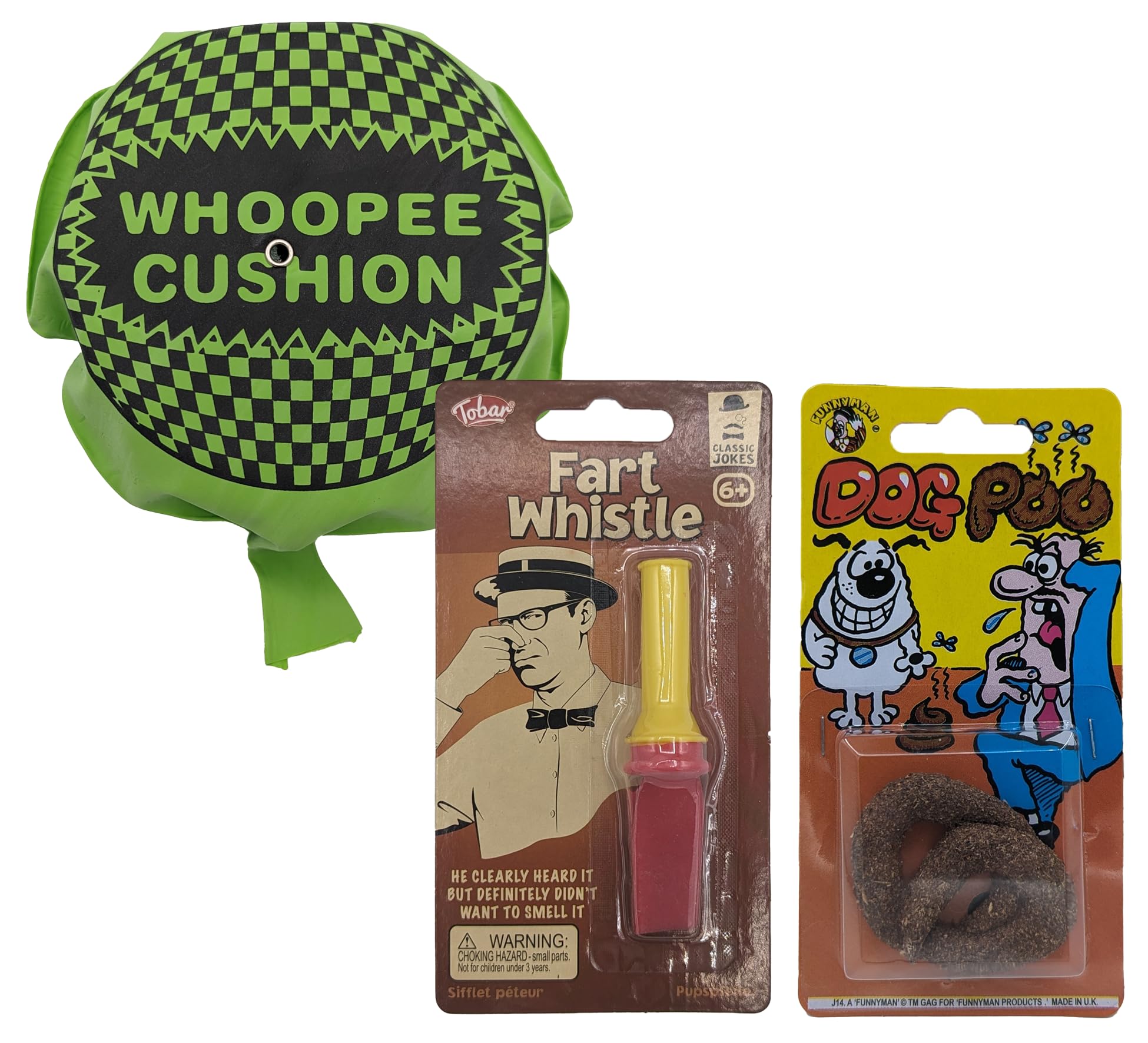ihoot Self-Inflating Whoopee Cushion, Fake Dog Poo & Fart Whistle 3-in-1 Bundle | Party Bag Fillers for Kids, Stocking Fillers Kids Prank Kit Boys