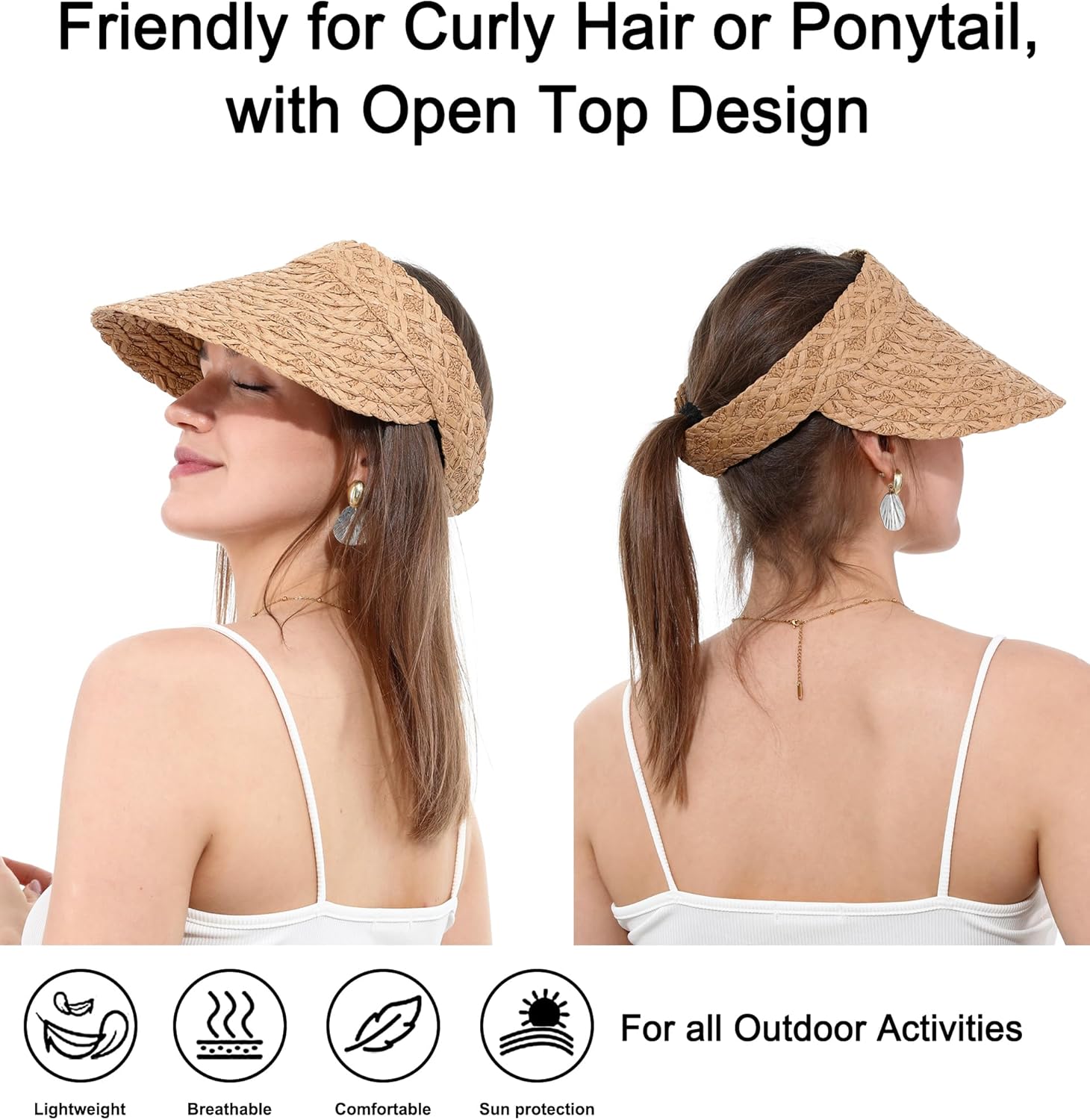 Womens Sun Hat Straw Visor UV Protection Wide Brim Packable Travel Summer Cap for Beach UPF 50+ - Image 6