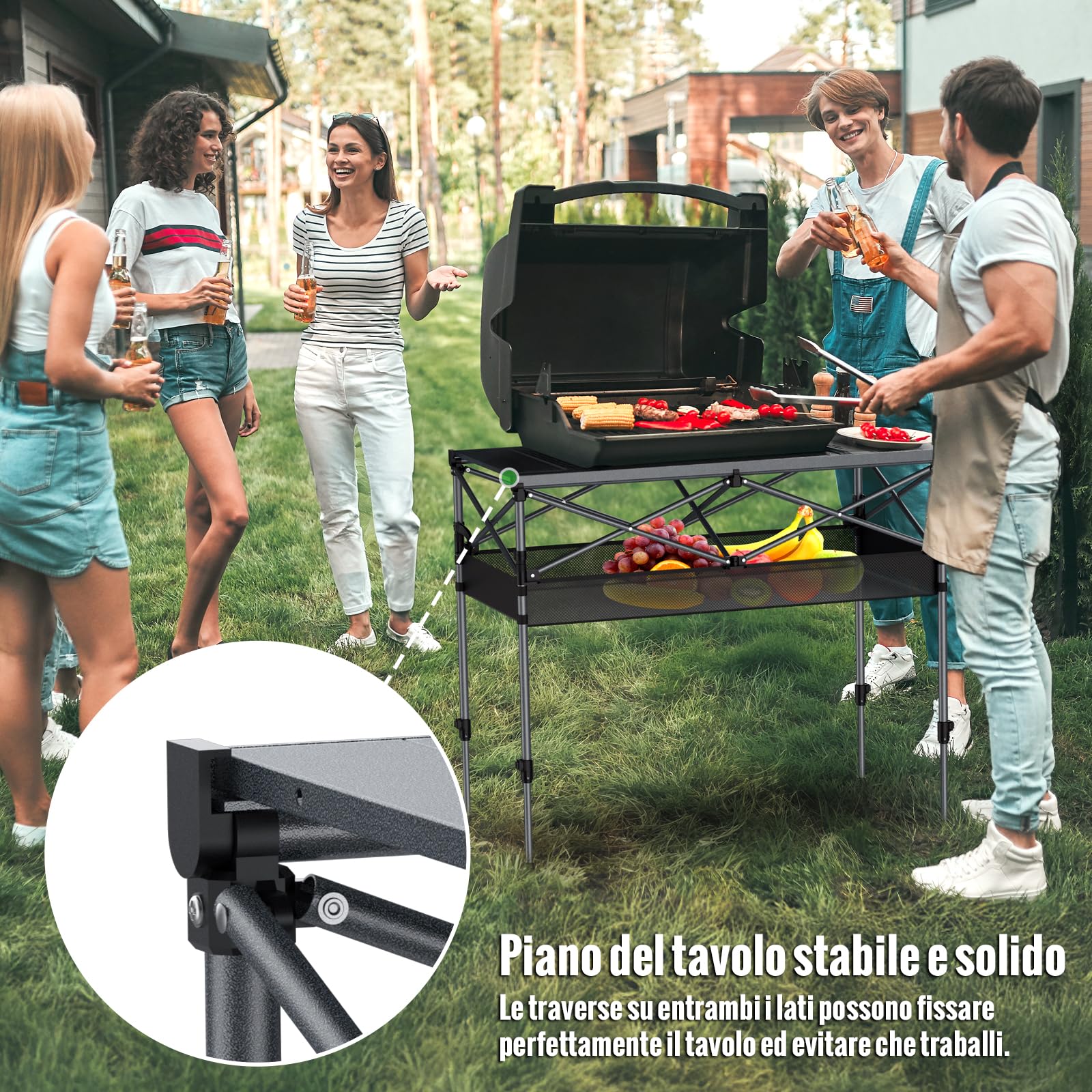 GARLLEN Tavolo da Campeggio Pieghevole,100x50 cm,2 Altezze Regolabili (70/87 cm),Piano del Tavolo Arrotolabile,con Rete di Stoccaggio e Borsa di Organizzazione,per Balcone Giardino Spiaggia