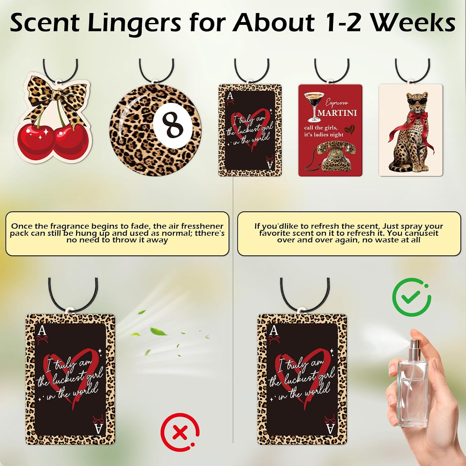 Leopard Print Car Air Freshener - Hamdwerk 5 Pcs Retro Cheetah Bow Air Fresheners for Cars Closet Drawer Books Trendy Cherry Girly Automotive Interior Accessories Mirror Decor Gifts for Women