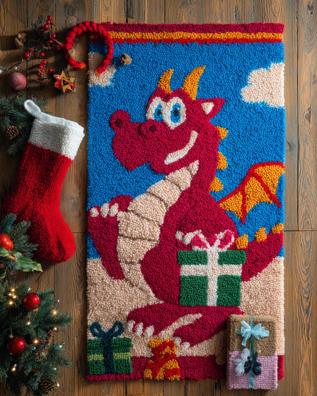 AMBATTERY Latch Hook Rug Kit Cartoon Dragon 60x90cm