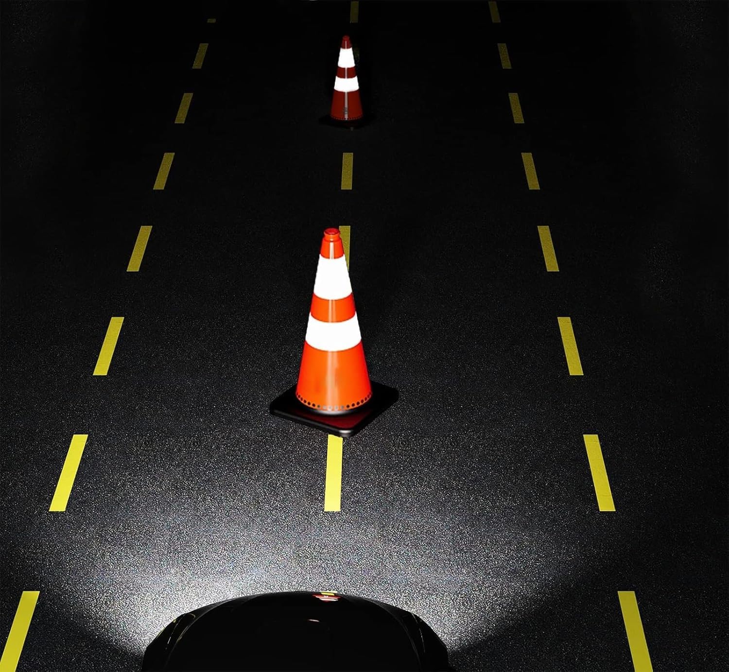 Cône de signalisation, Base Noire avec Bandes réfléchissantes, adapté aux parkings, Routes, contrôle du trafic(33x33x63cm)