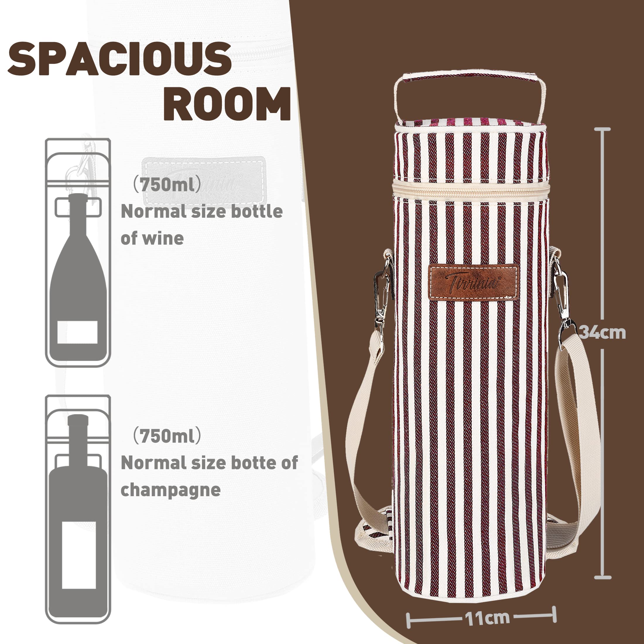 Kato Tirrnia - Borsa per il vino isolata con tracolla, per feste picniche, BYOB, ristorante, 10 x 34 cm