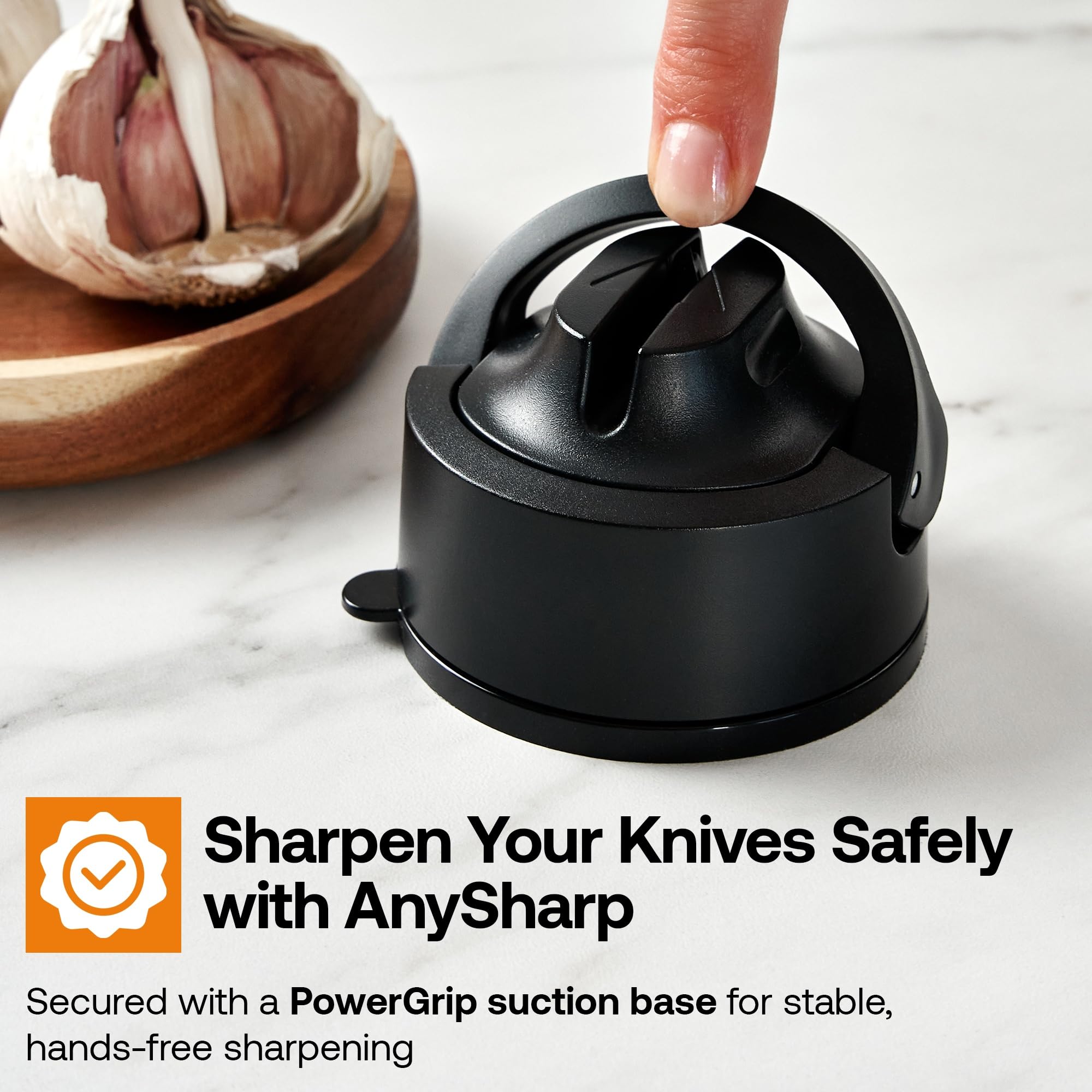 AnySharp Knife Sharpener, Hands-Free Safety, PowerGrip Suction, Safely Sharpens All Kitchen Knives, Ideal for Hardened Steel & Serrated, World's Best, Compact, One Size, Silver — view 29