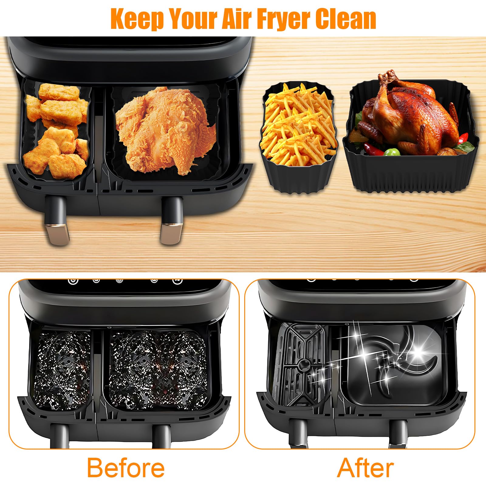 Lot De 2 Protections Anti-éclaboussures En Silicone Pour Philips Dual Basket Airfryer 3000 Série 6L/3L, Protection Anti-éclaboussures, Réutilisables