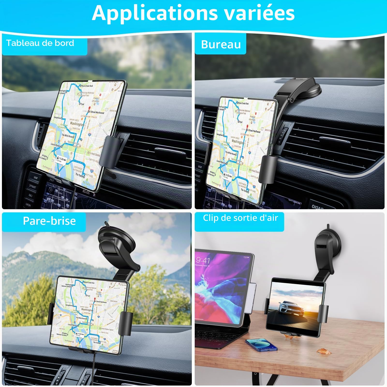 Dual Coils Support de téléphone portable sans fil 15 W avec fonction de charge à induction automatique Qi Chargeur de voiture sans fil pour Samsung Galaxy Z Fold 6/5/4/3 USB QC 3.0