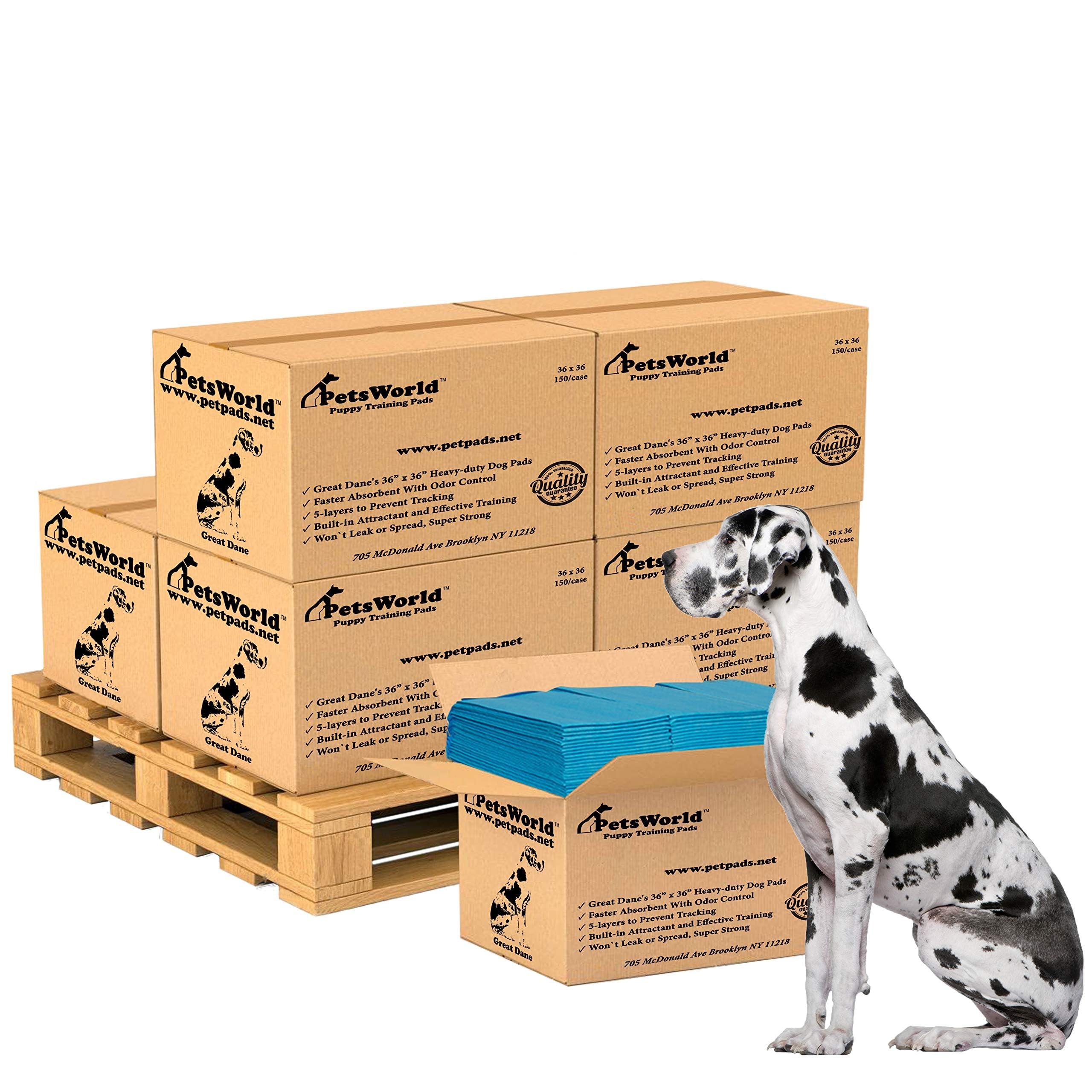 PETSWORLD Giant Dog Potty Pads, Odor-Eliminating, 36" x 36", Ultra Absorbent 5-Layer Leak-Proof Training Pads for Dogs & Cats (36x36, 1800 Count)
