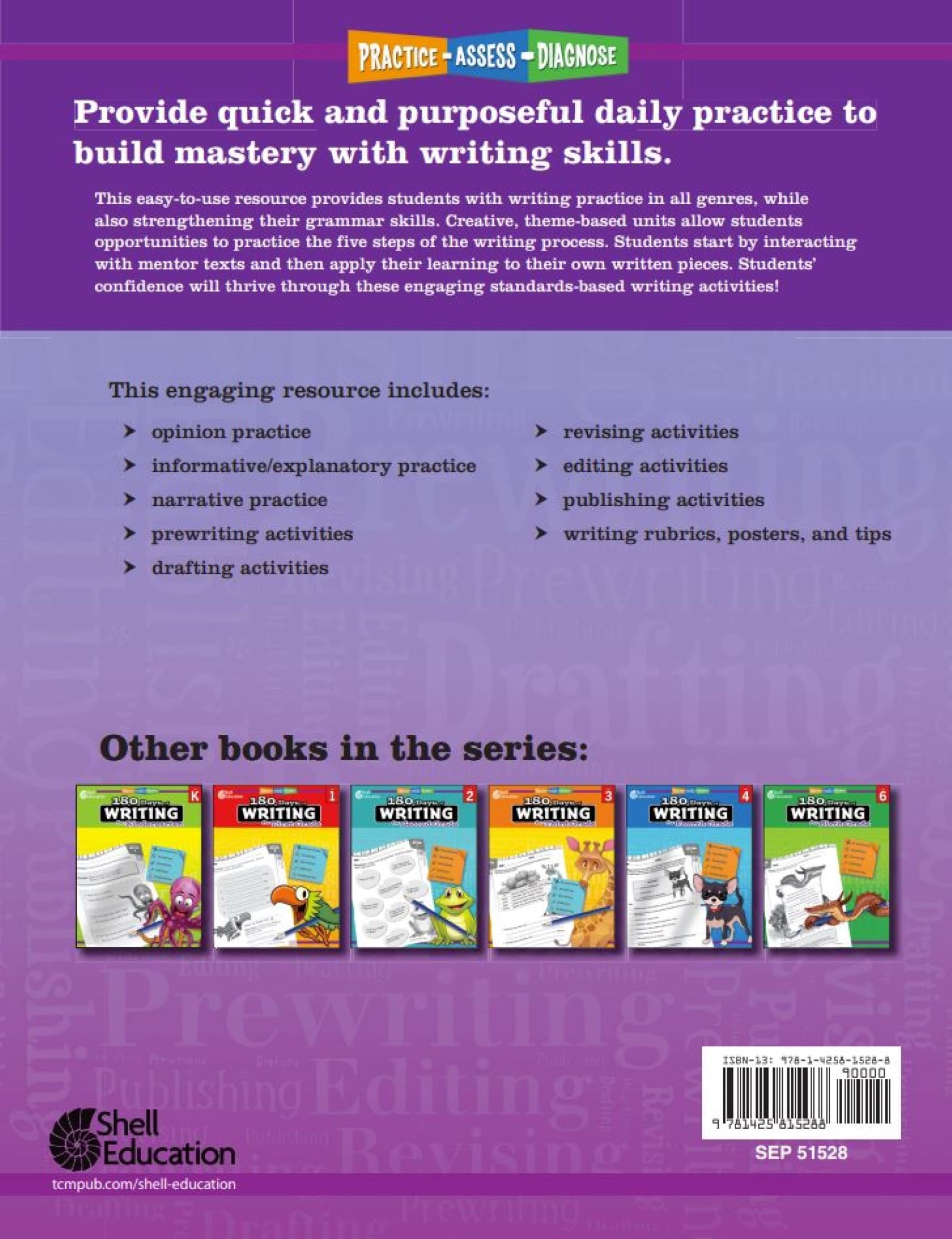 180 Days™: Aprendizaje socioemocional, escritura y ortografía, juego de 3 libros para práctica de quinto grado para el aula y el hogar, práctica fresca y divertida creada por profesores