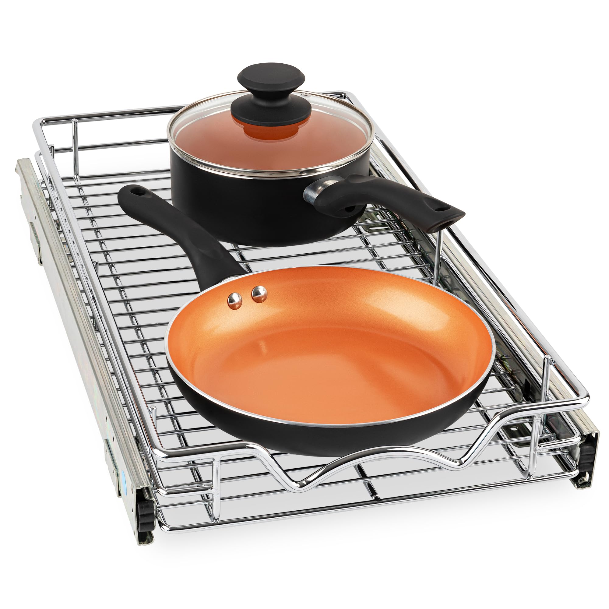 HOLD N' STORAGE Pull Out Cabinet Organizer, Heavy Duty-with Lifetime Limited Warranty -8”W x 21”D - Requires At Least a 9-1/4” Cabinet Opening, Steel Metal Cabinet Drawers Slide Out, Chrome Finish