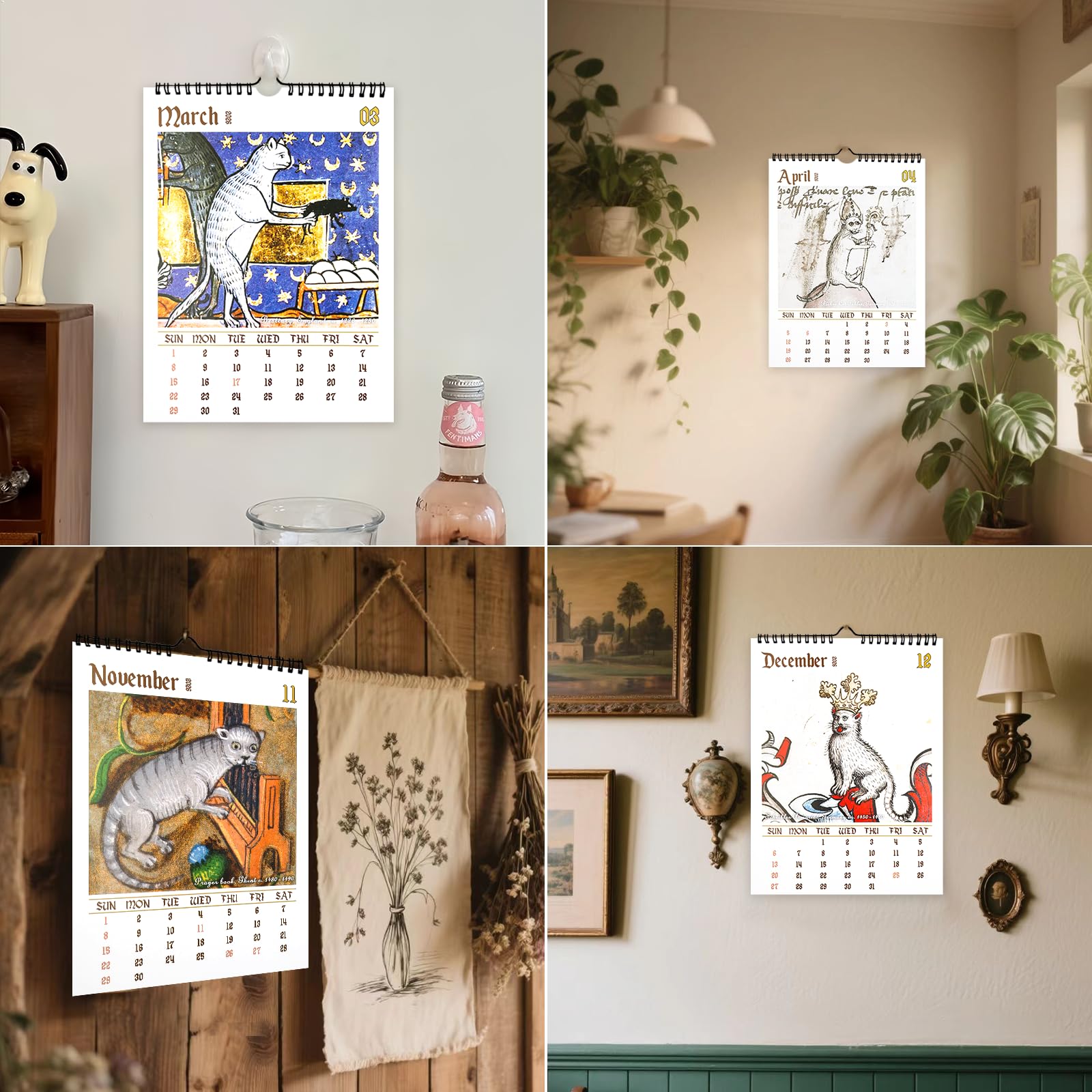 2026 Ugly Medieval Cats Calendar Whimsical Cat Design Large Font Easy To Read Calendar Decoration For The Entrance Hall & Bedroo - 21