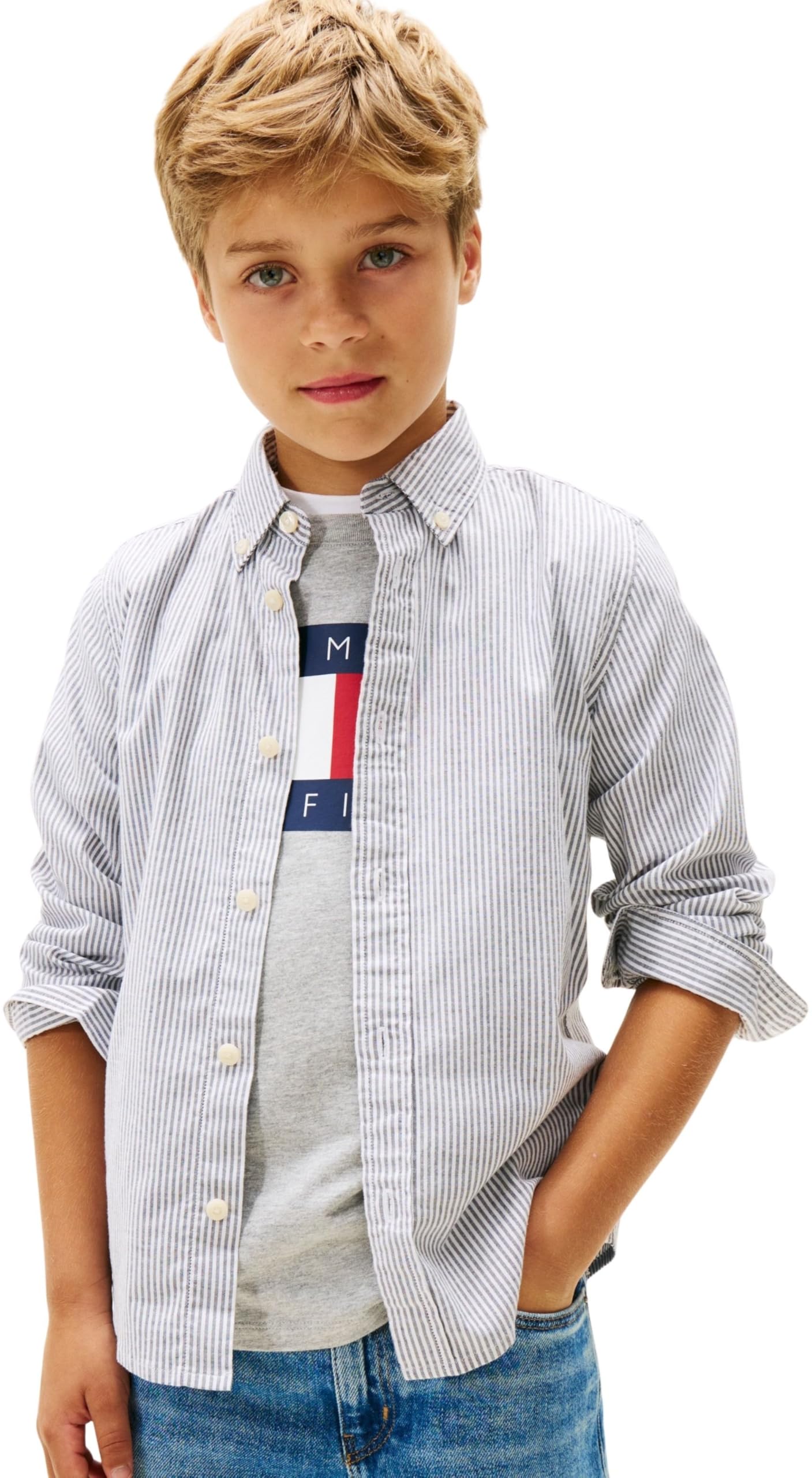 Tommy Hilfiger Jungen Hemd Freizeithemd, Mehrfarbig (Dark Night Navy Stripe), 3 Jahre
