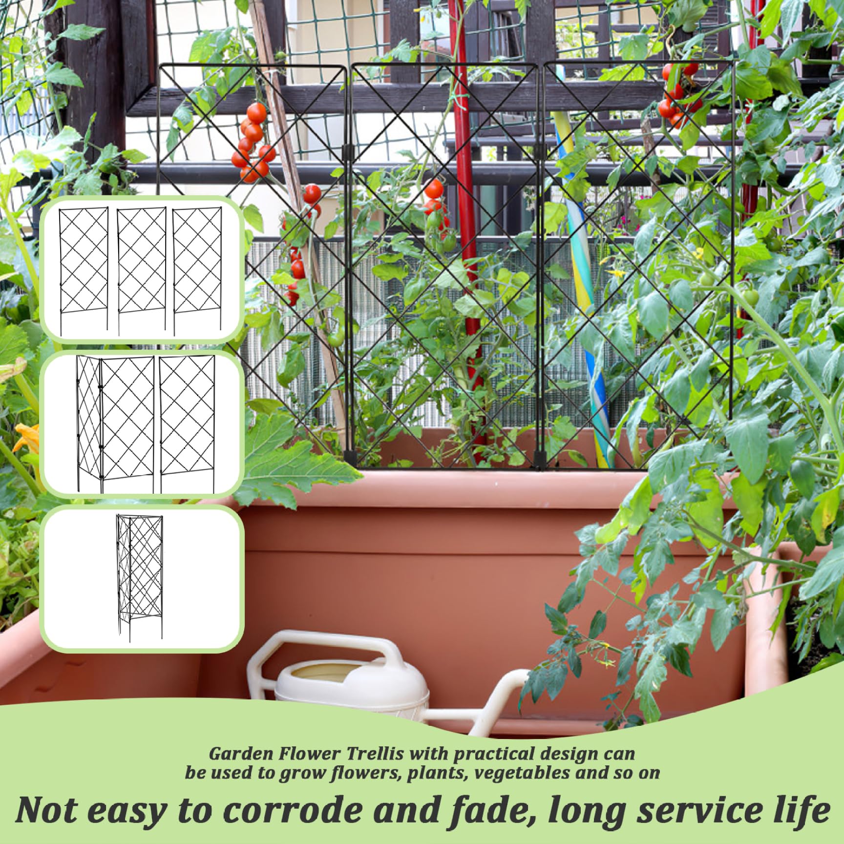 Enrejados para trepar plantas, marco de enrejado de 3 piezas para jardín, flores, soporte de cultivo de plantas, de metal, enrejado de hierro, plegable, color negro