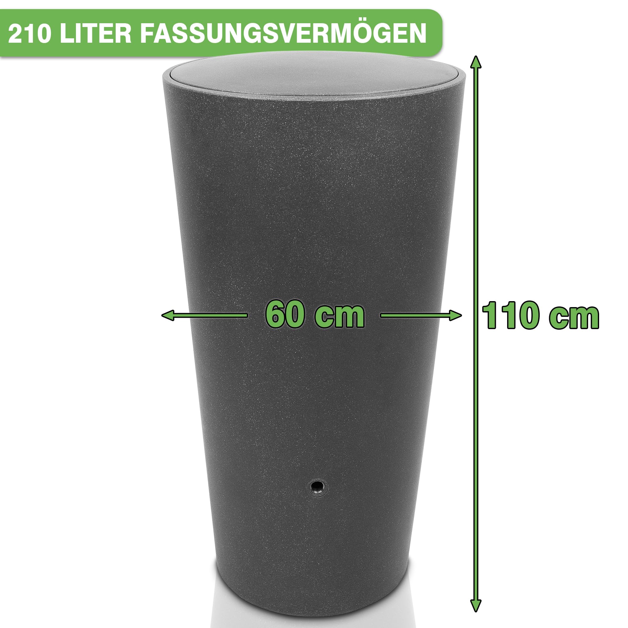 YourCasa Serbatoio dell'acqua piovana da 210 litri [Aquaform] con filettatura in metallo e coperchio, resistente al gelo in plastica, serbatoio per acqua piovana, serbatoio per acqua piovana da