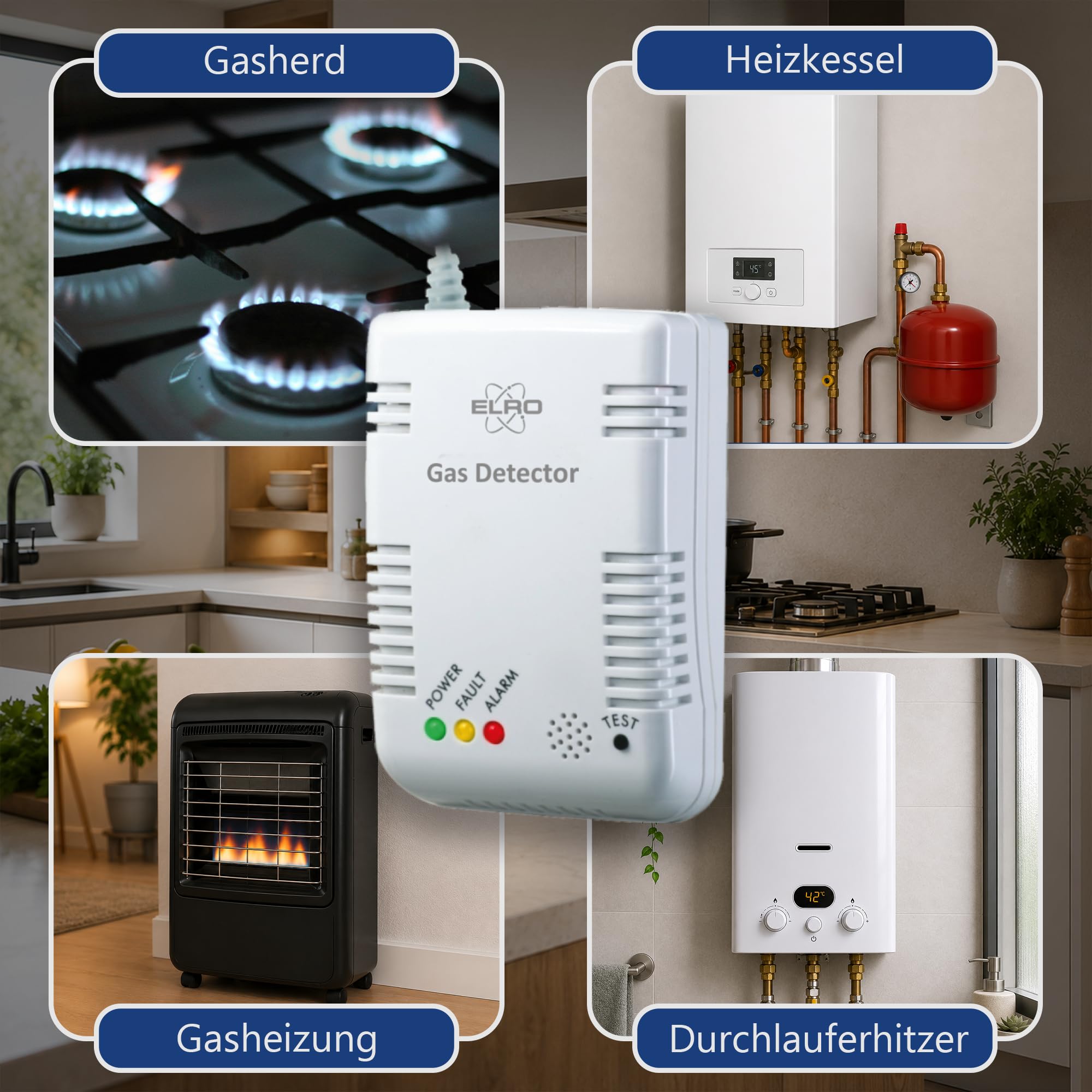 ELRO FG6000P Gaswarngerät – Für Erdgas und Flüssiggas – 85 dB Alarm – EN 50194-zertifiziert