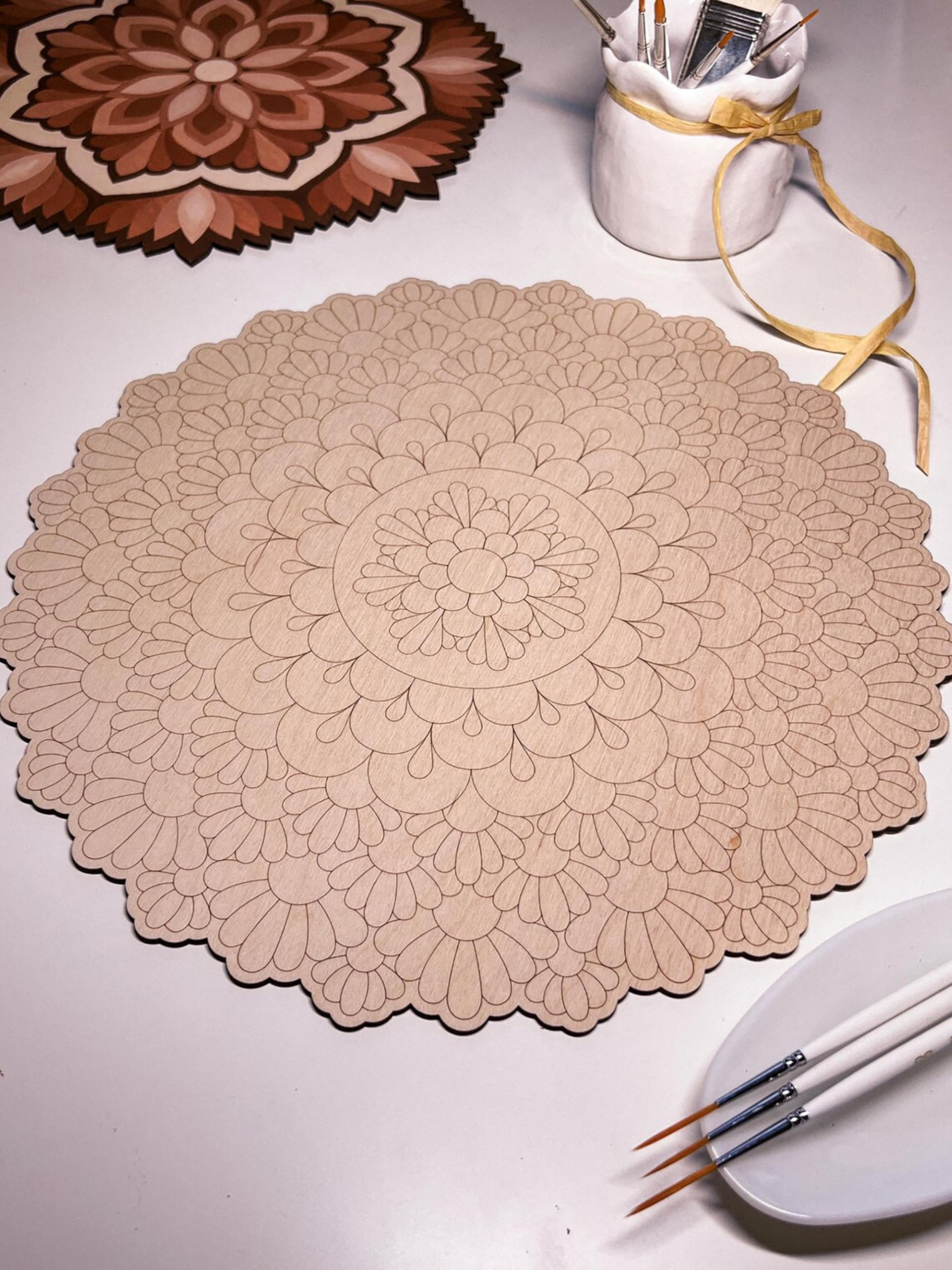 American Elm Pre-marked Wooden Mandala for Coloring DIY Art Therapy Home Wall Art Painting & Craft Board 30cm MDF Adult Coloring Activity 1