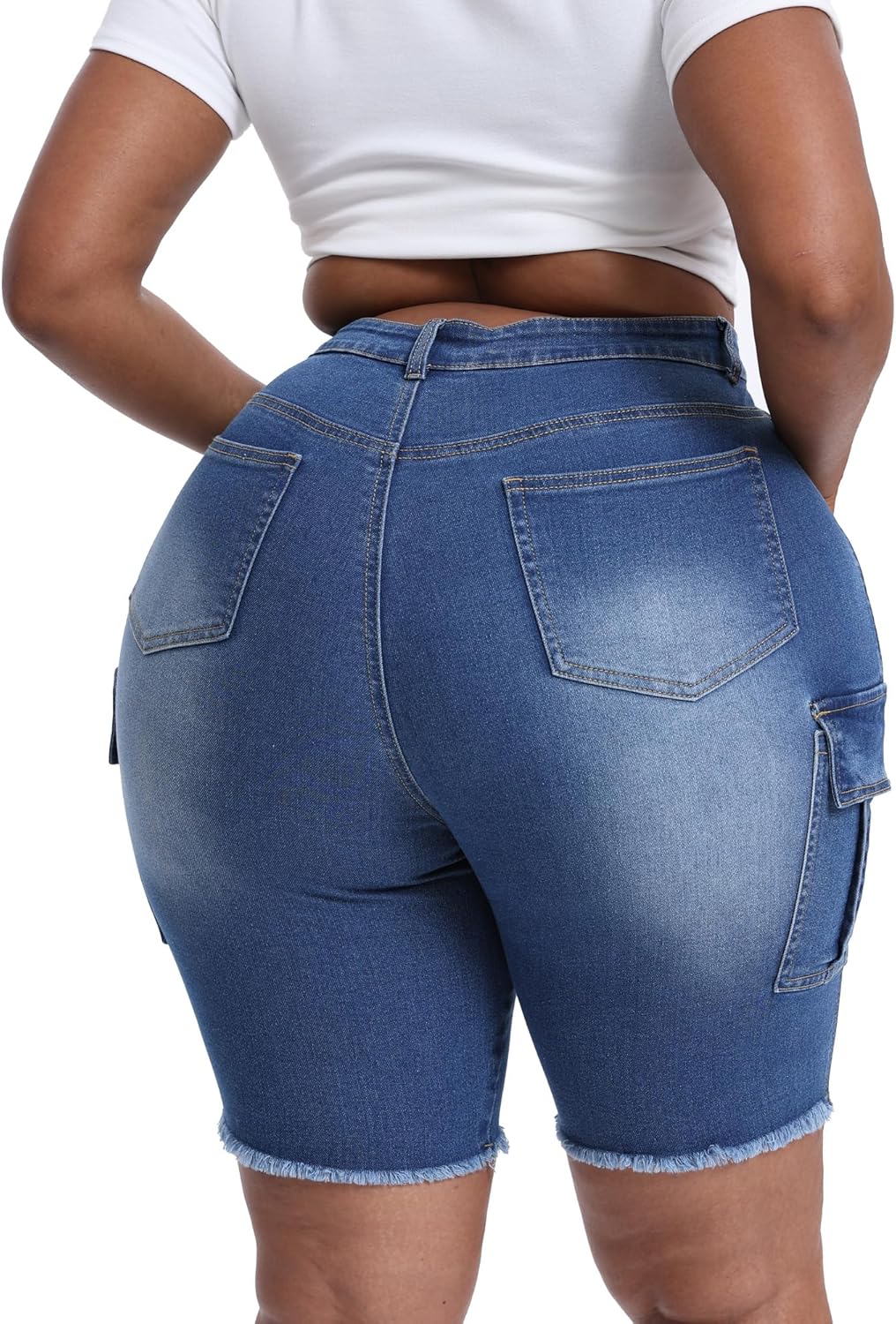 Gocolloa Womens Plus Size Jean Shorts Stretchy Cargo Bermuda Shorts High Waisted Y2k Denim Shorts