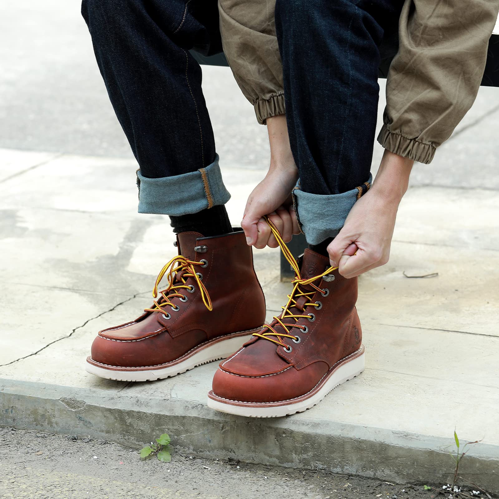 SL-Saint Stivali da lavoro da uomo Soft Moc Toe Classic Casual 6'' con suola con zeppa Scarpe da marroni/Nero