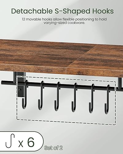 Miniatura 6 de TPR26P2BF - Juego de 2 estantes colgantes para ollas, estantes flotantes, estantes de pared, perchas vintage para cocina, estante de pared para