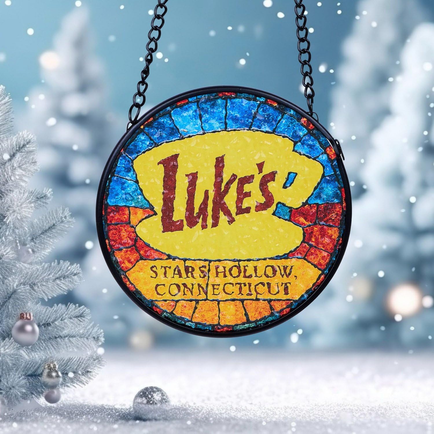 Coffee Diner Stained Glass Suncatcher – Textured Glass Window Decor 3.54" | Cozy Gift for Daughter or Fan, Retro Café-Inspired Hanging Ornament, Collectible Home Accent