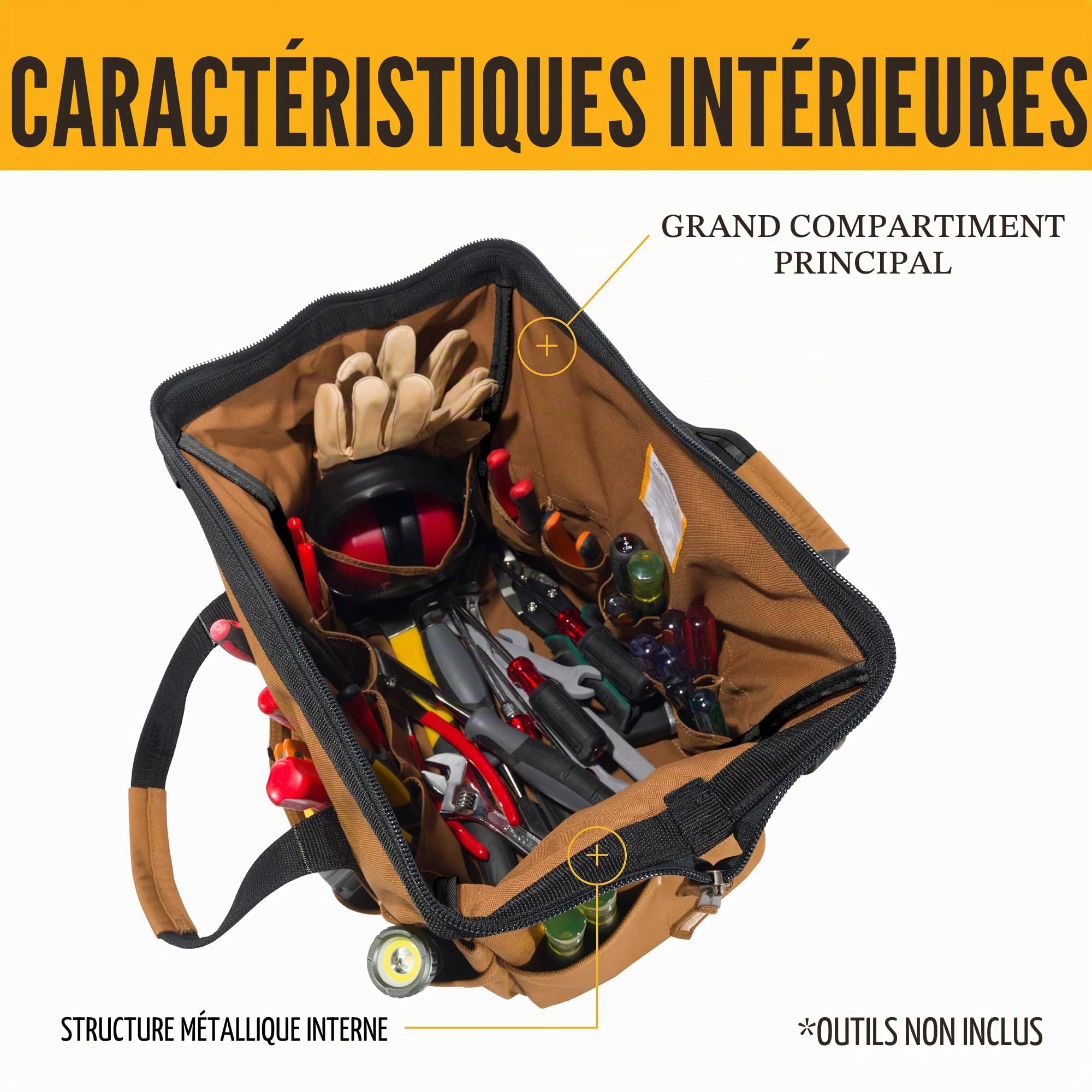 Carhartt Onsite – Sac à outils durable, résistant à l'eau, sac de rangement pour outils, lourd, 40,6 cm, 30 poches, marron Carhartt