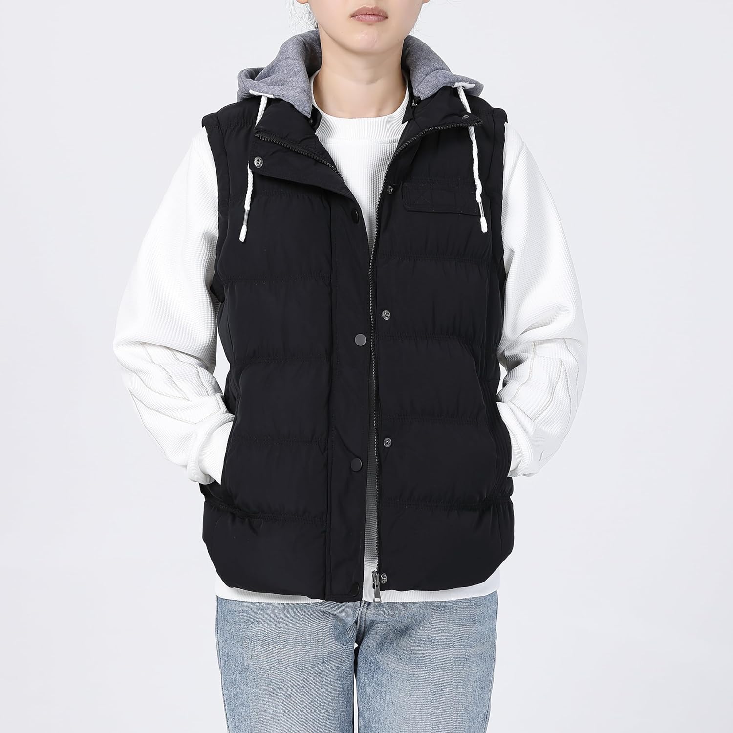 Women's Outdoor Winter Puffer Vest, Sleeveless Jacket with Padded and Detachable Hood - Image 2