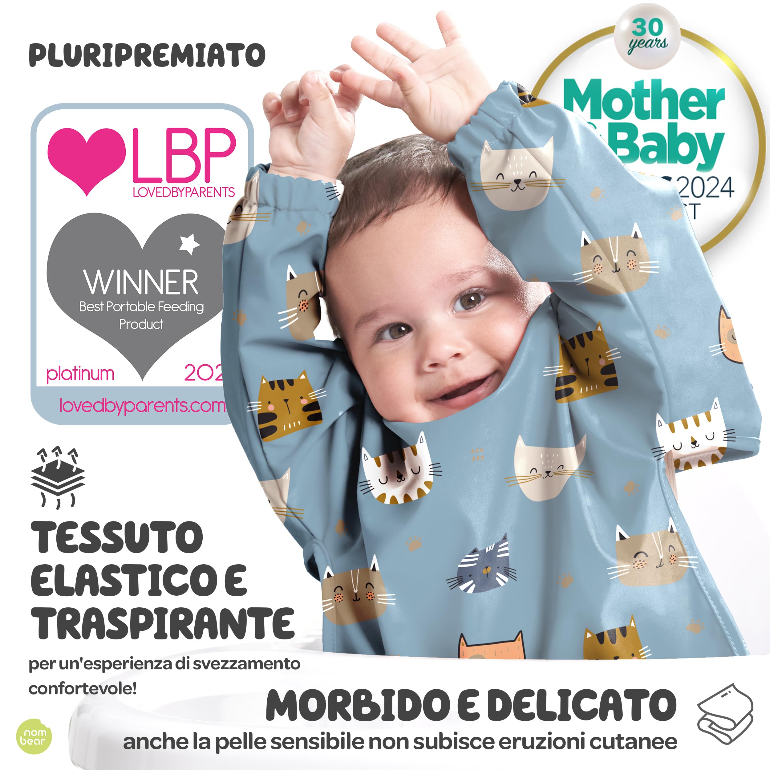 Nombear ® Bavaglini Impermeabili con Maniche 6 Mesi o Più - Bavaglini Pappa Svezzamento, Bavaglino con Maniche Lunghe, Bavaglini Impermeabili con Tasca, Bavaglio con Maniche per Bimbo