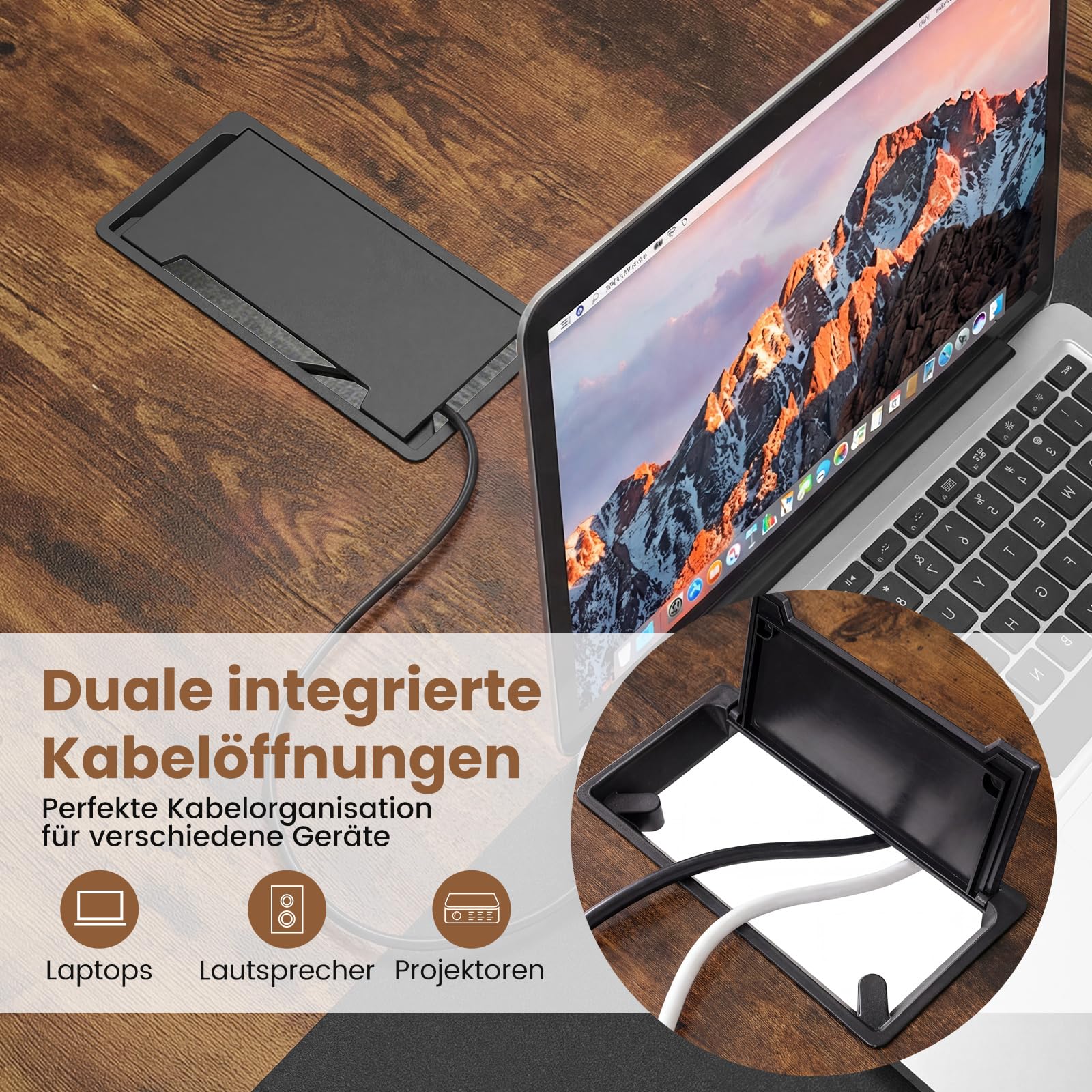 COSTWAY Großer Konferenztisch, rechteckiger Besprechungstisch mit Kabeldurchführung für 6-8 Personen, industrieller Seminartisch für Büro, Esszimmer, 180x100x76,5 cm (L x B x H) (Modell2)